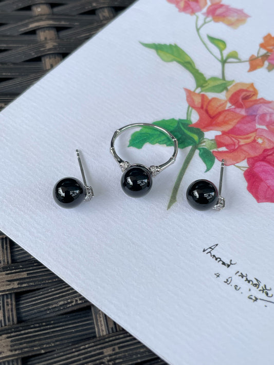 Omphacite Jade Set - Ring & Earrings (NJS017)
