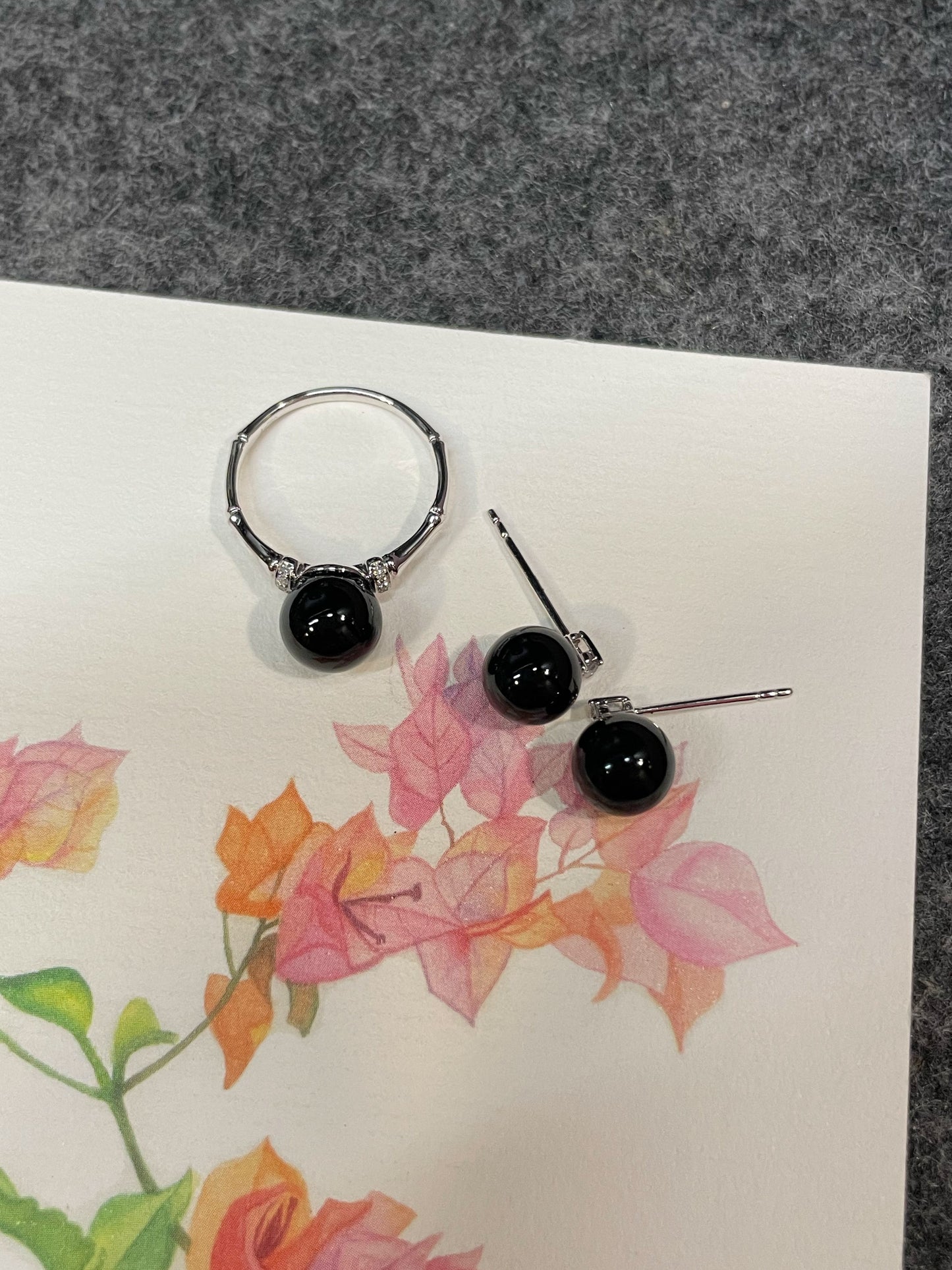 Omphacite Jade Set - Ring & Earrings (NJS017)