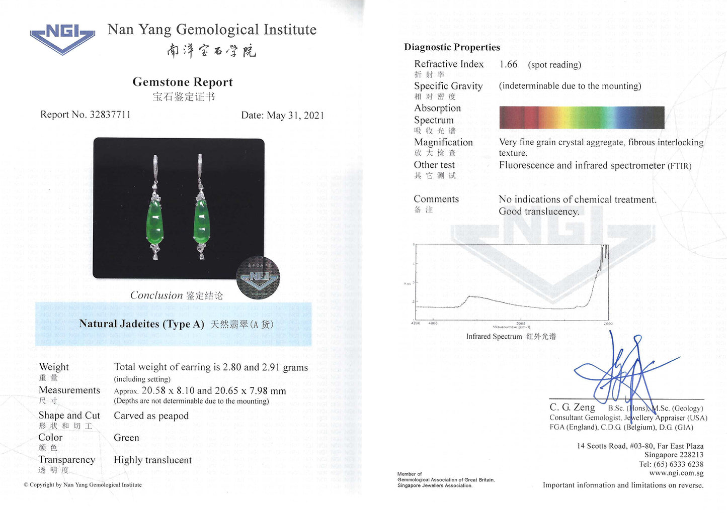 Green Jadeite Dangling Earrings - Pea Pod Carvings (NJE019)