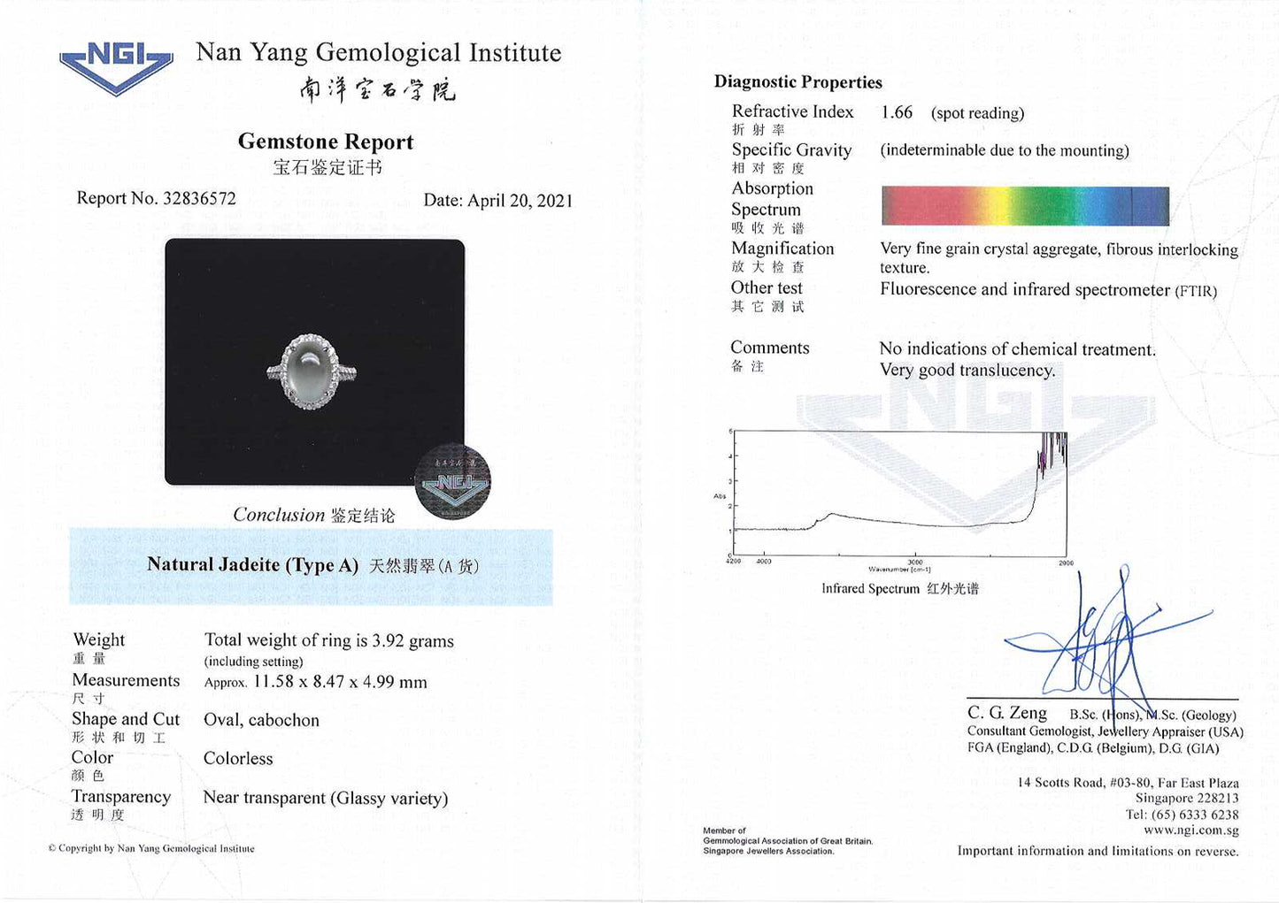 Glassy Jadeite Cabochon Ring (NJR015)