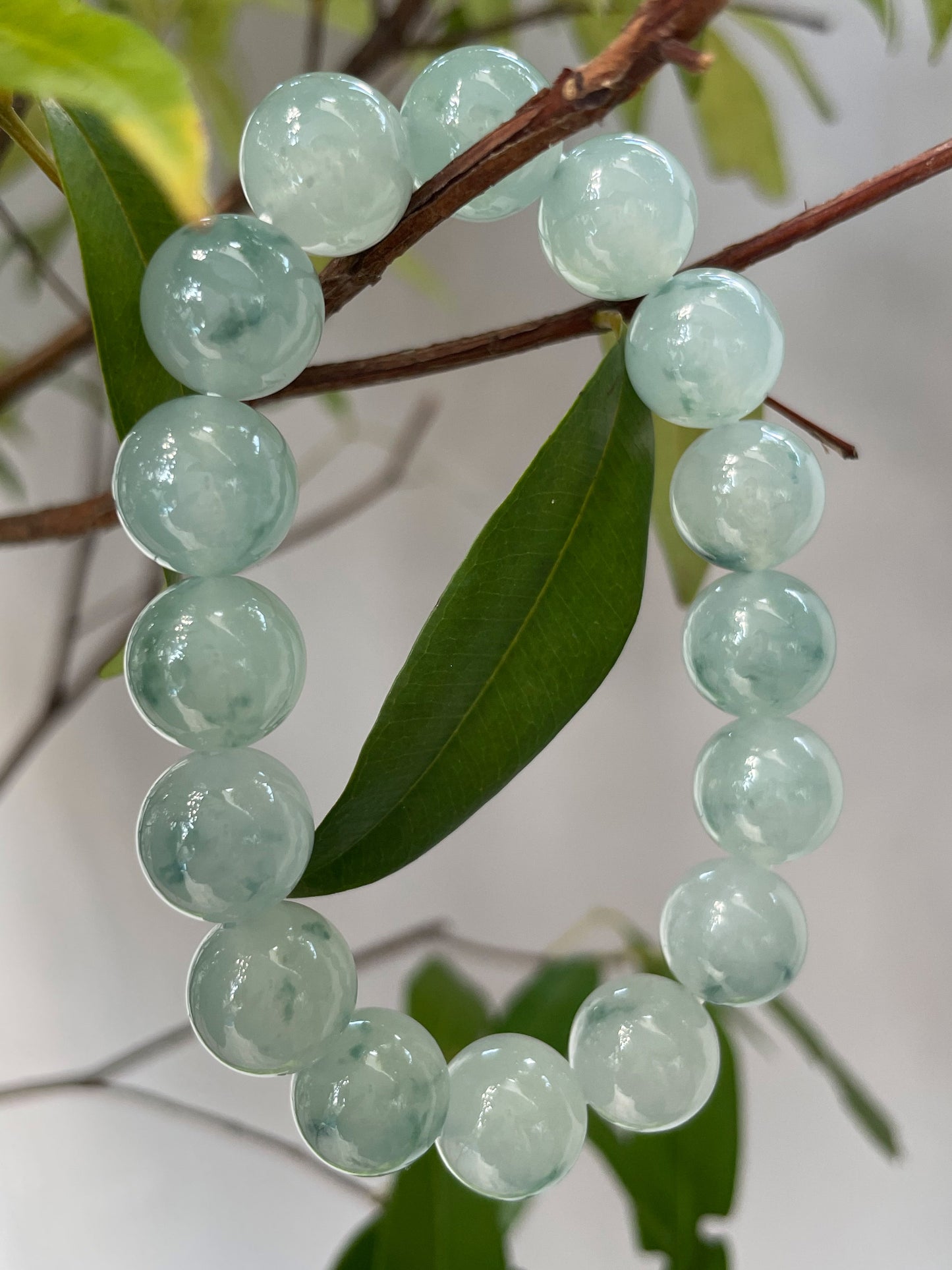 Icy Bluish Green Jadeite Bracelet - Round Beads (NJBA015)