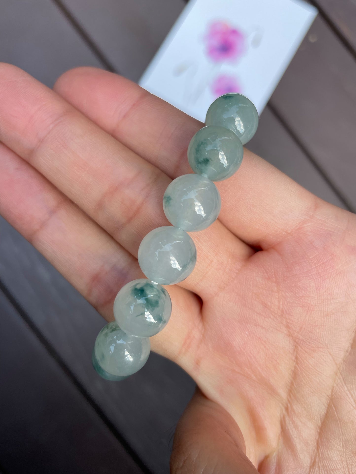 Icy Bluish Green Jadeite Bracelet - Round Beads (NJBA015)