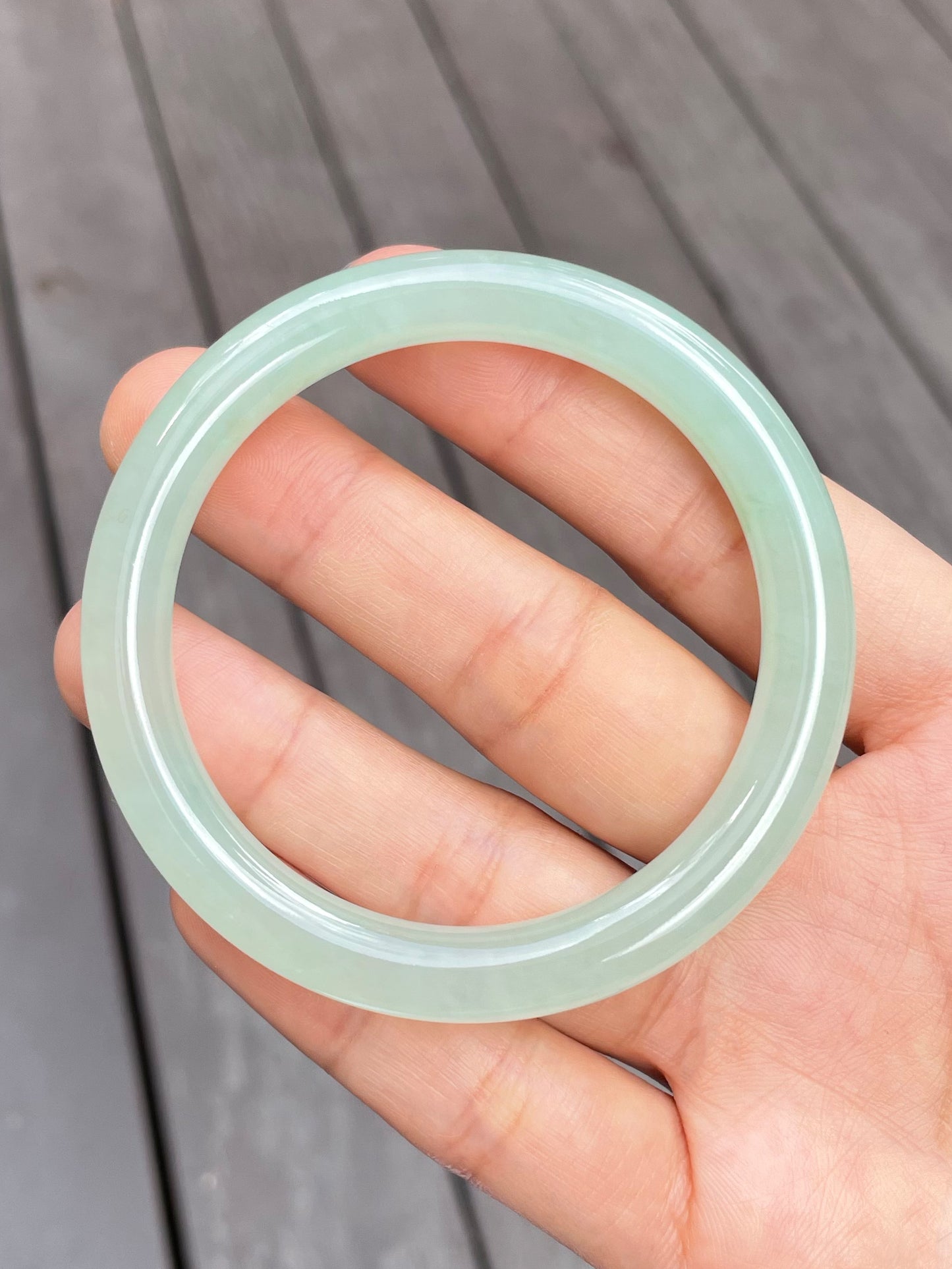 Icy Light Green Jade Bangle | 55mm (NJBA048)
