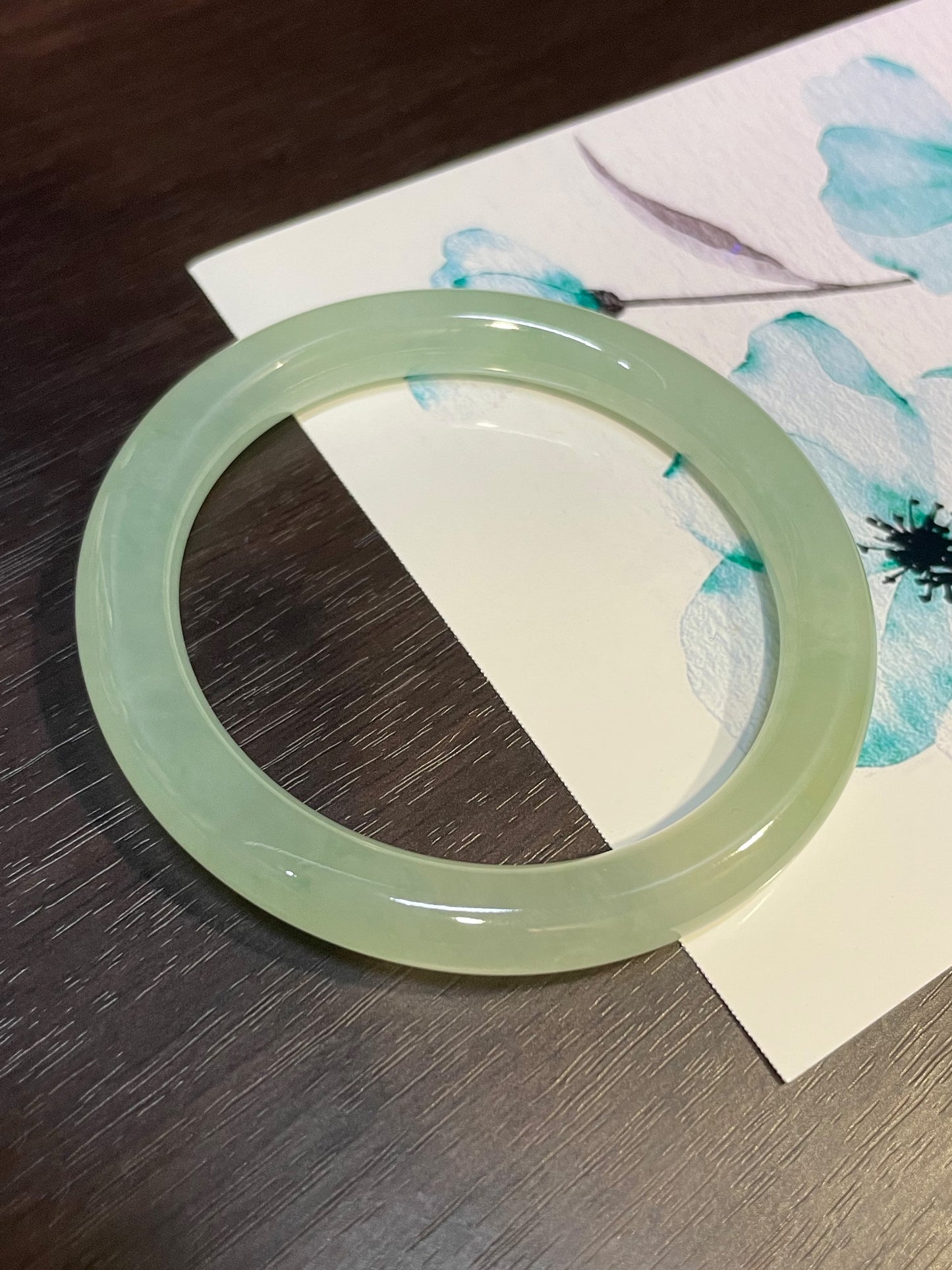 Icy Light Green Jade Bangle | 55mm (NJBA048)