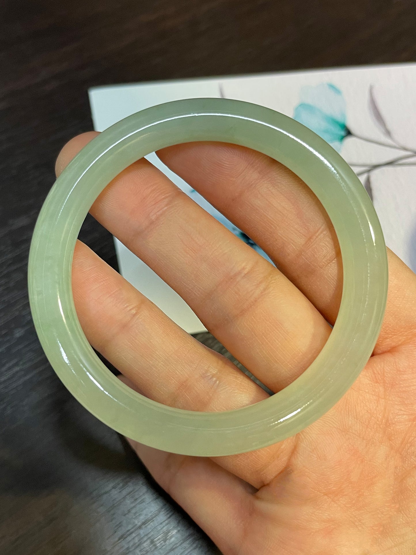 Icy Light Green Jade Bangle | 55mm (NJBA048)