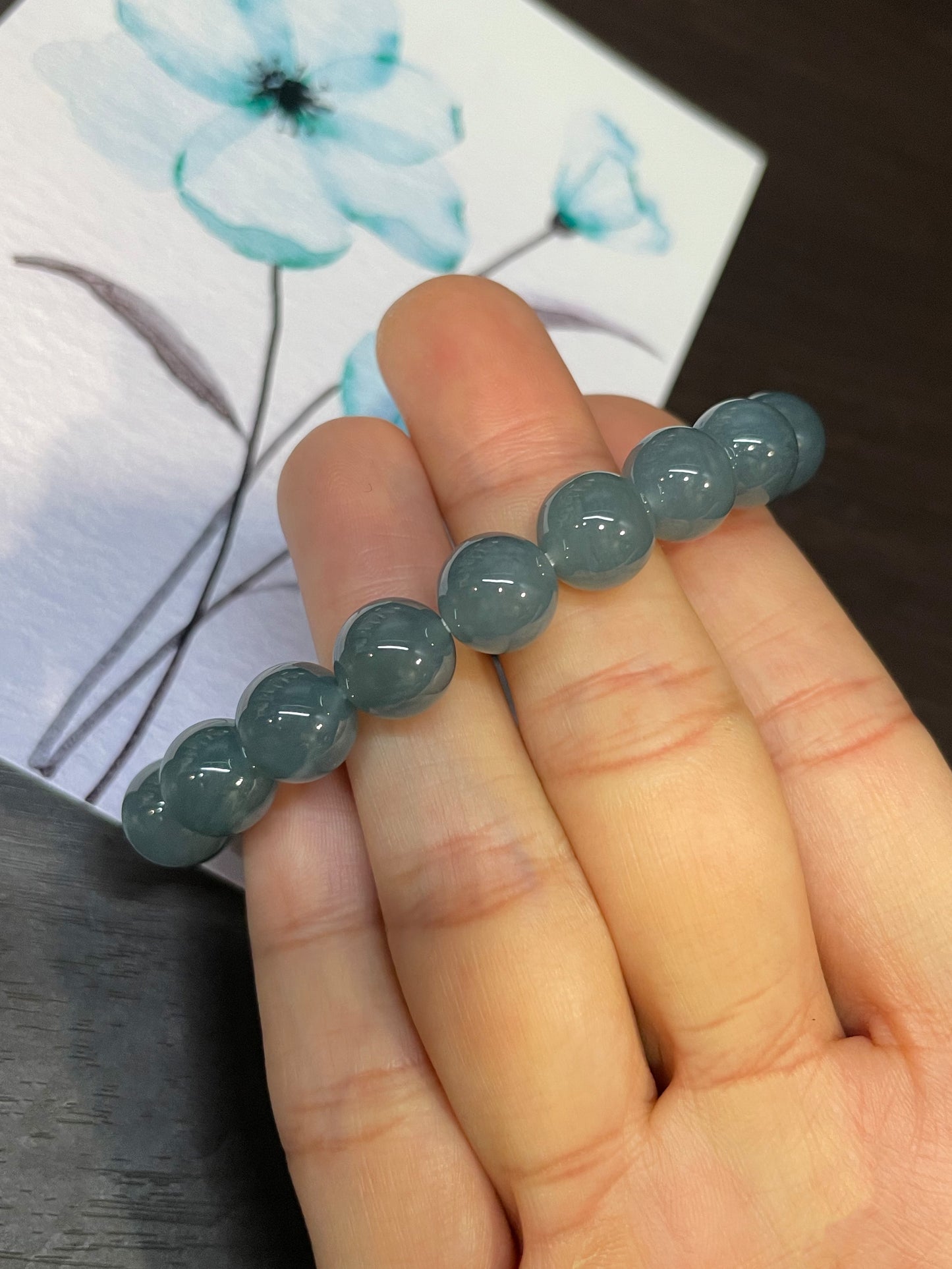 Blue Jade Bracelet - Round Beads (NJBA052)