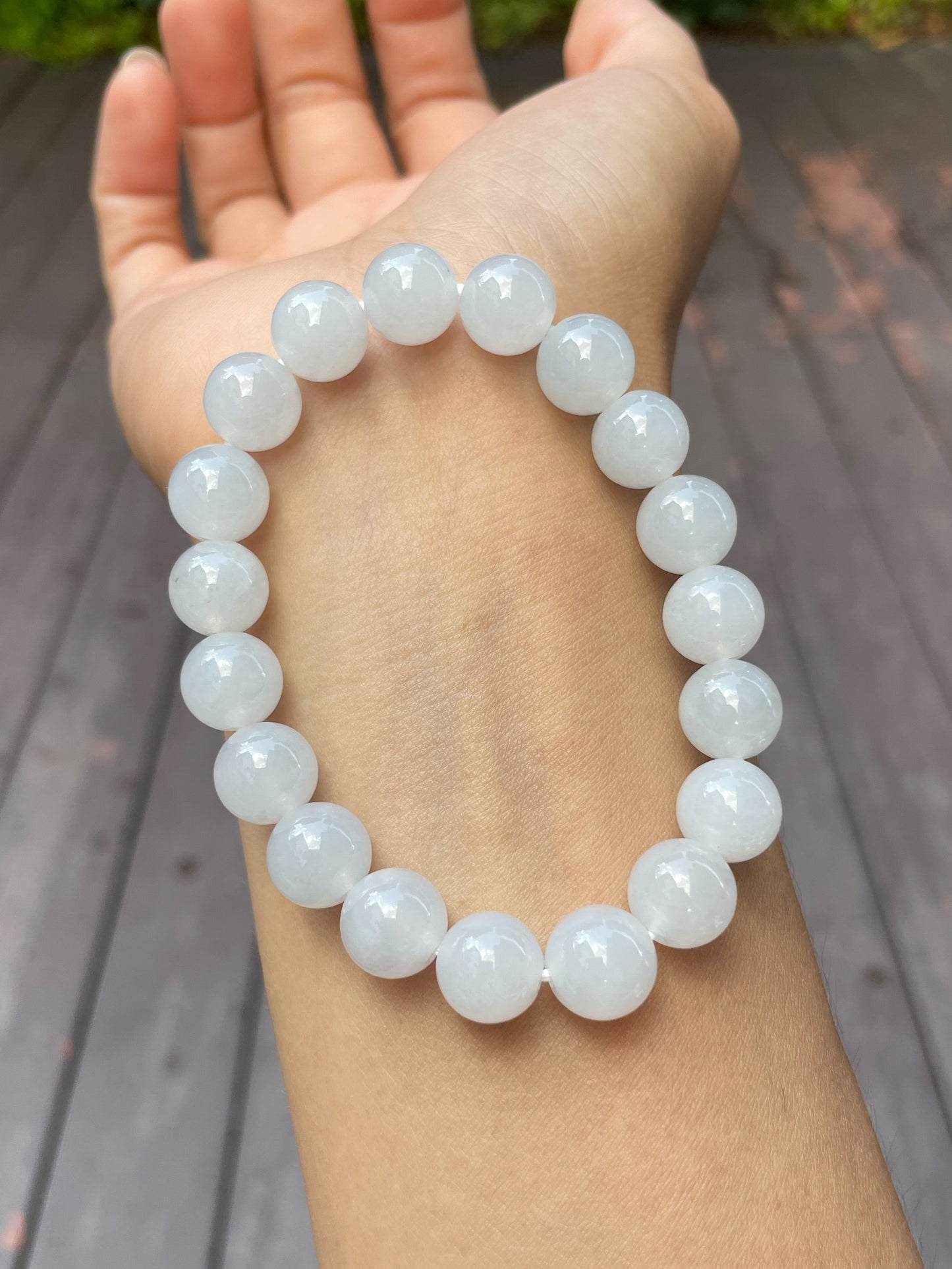 Icy White Jadeite Bracelet - Round Beads (NJBA069)