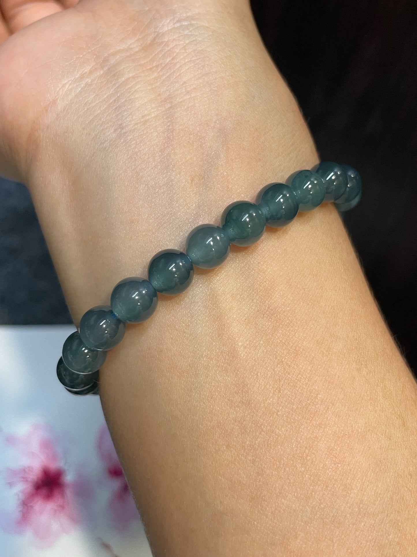 Blue Jade Bracelet - Round Beads (NJBA071)