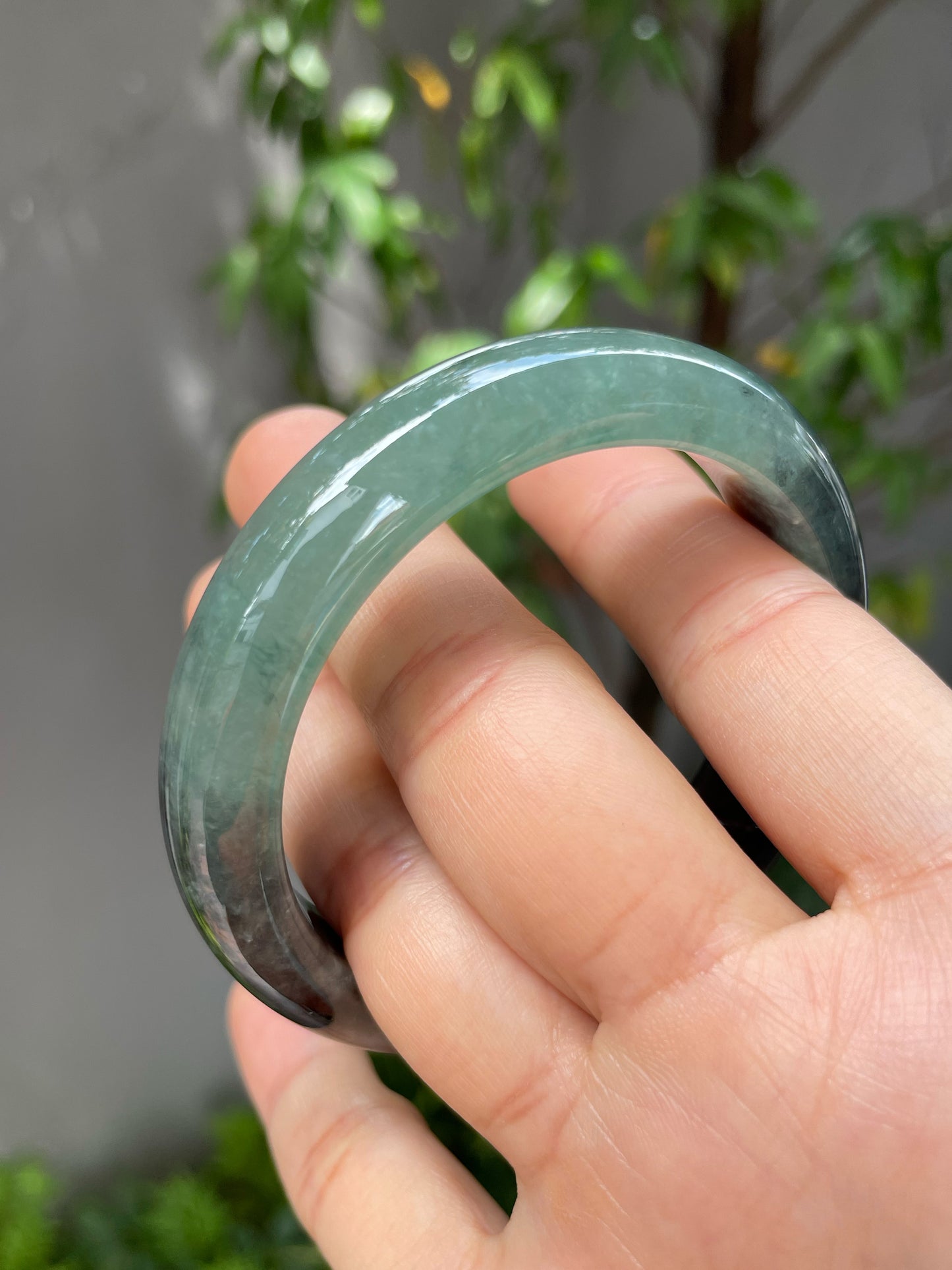 Icy Green With Black Jade Bangle | 57mm (NJBA072)