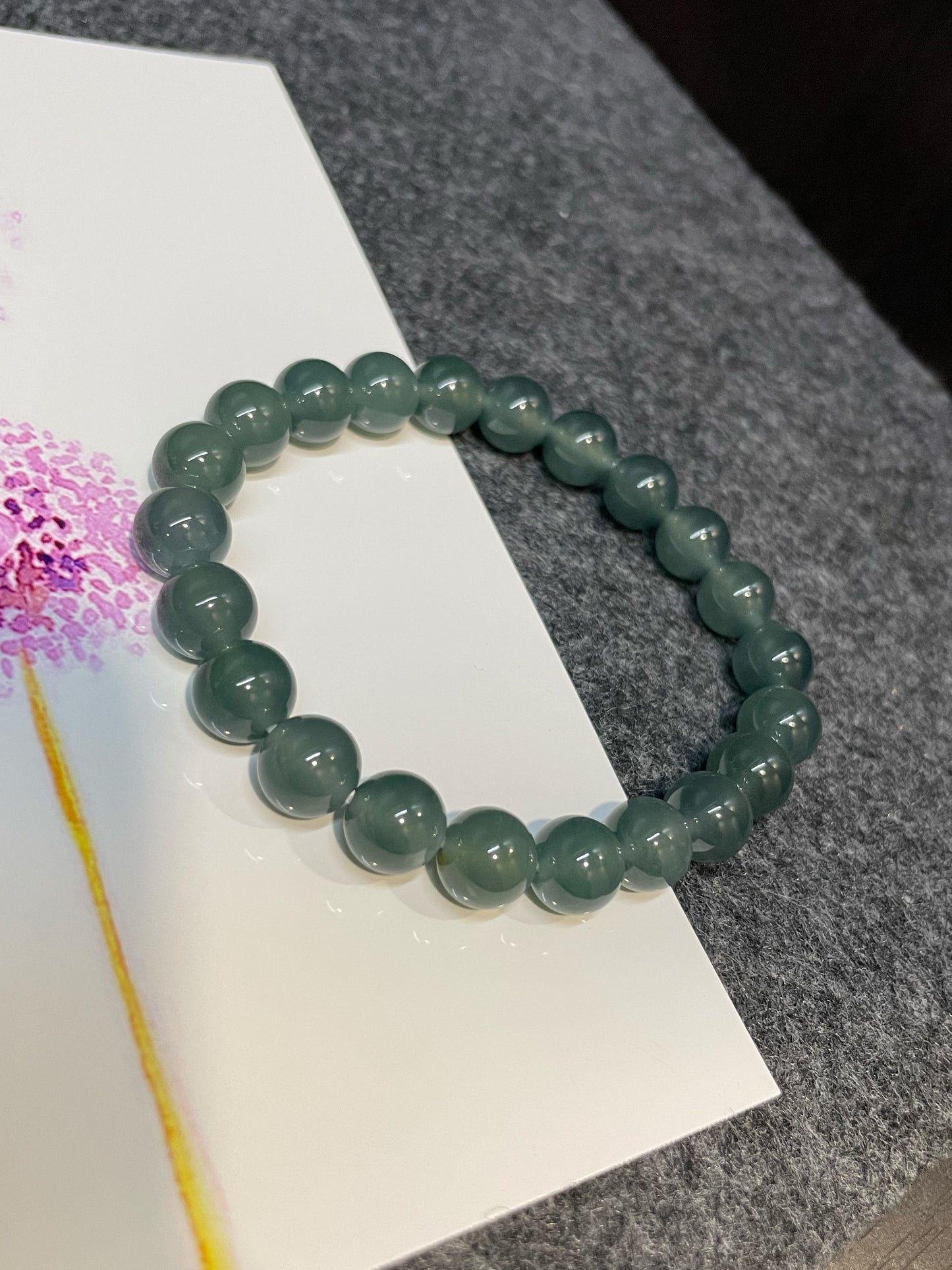 Greenish Blue Jade Bracelet - Round Beads (NJBA075)