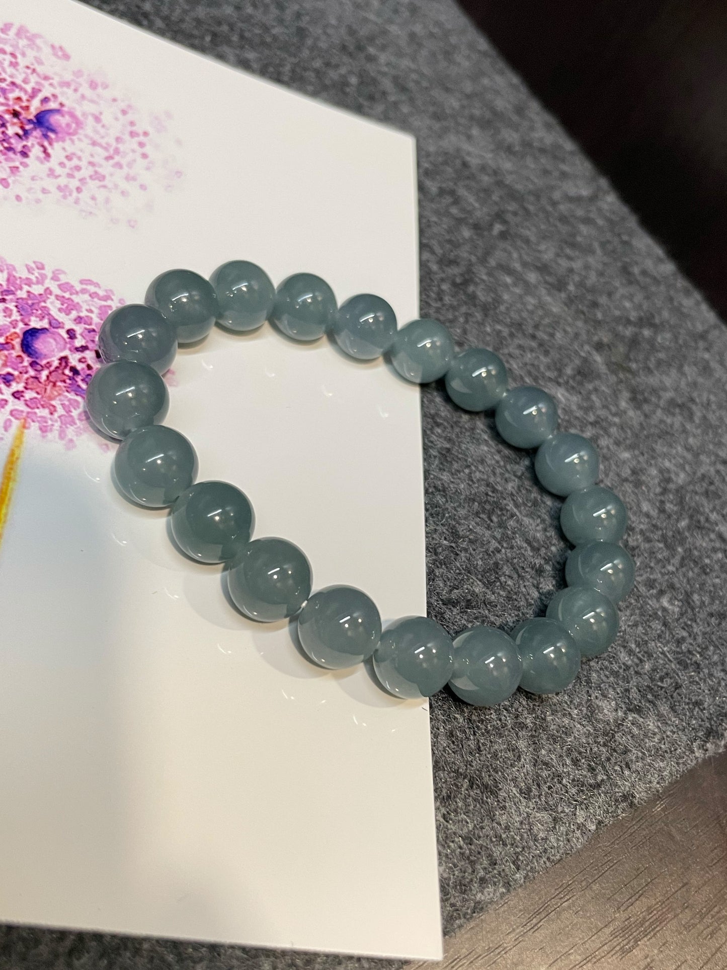 Blue Jade Bracelet - Round Beads (NJBA079)