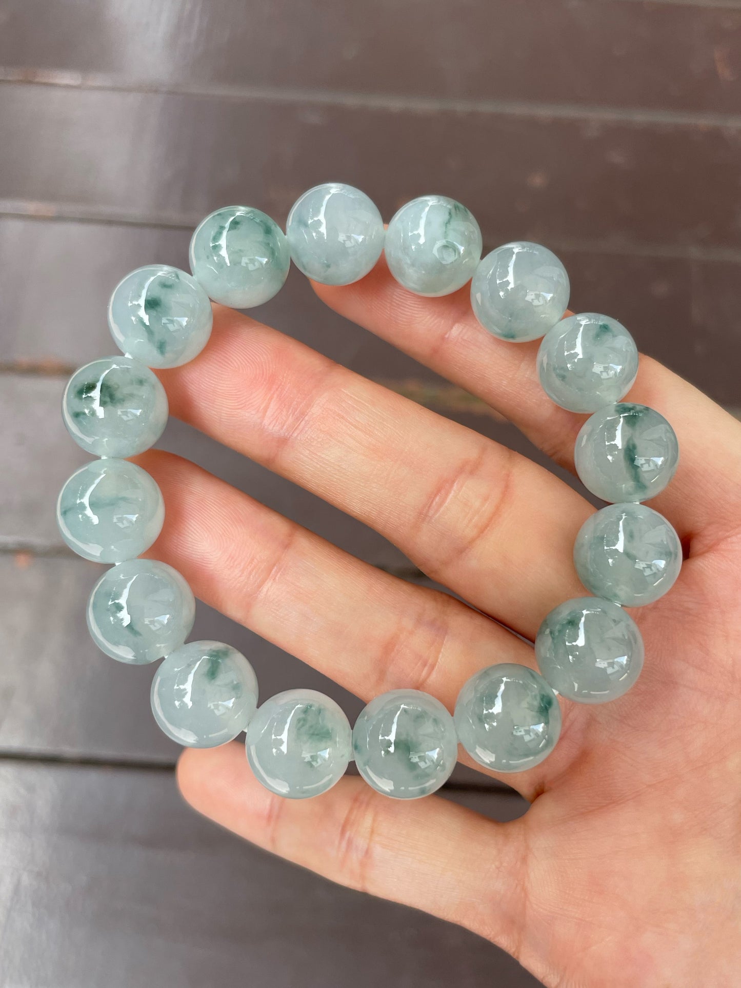 Icy Bluish Green Jadeite Bracelet - Round Beads (NJBA082)