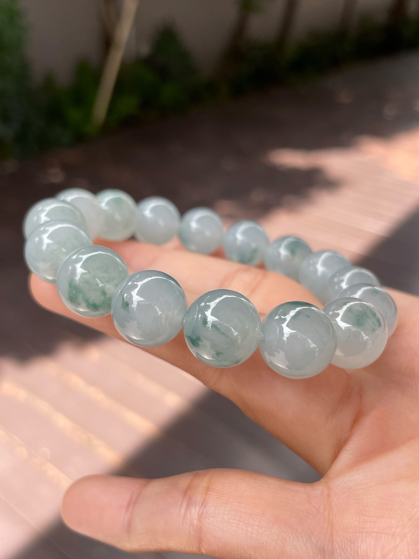 Icy Bluish Green Jadeite Bracelet - Round Beads (NJBA082)