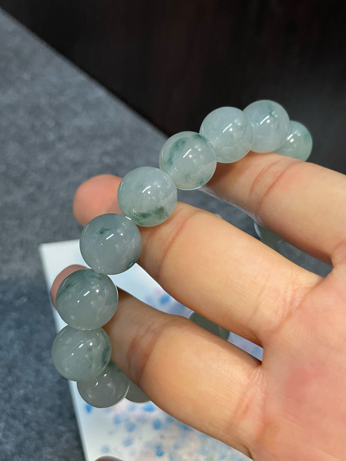 Icy Bluish Green Jadeite Bracelet - Round Beads (NJBA082)