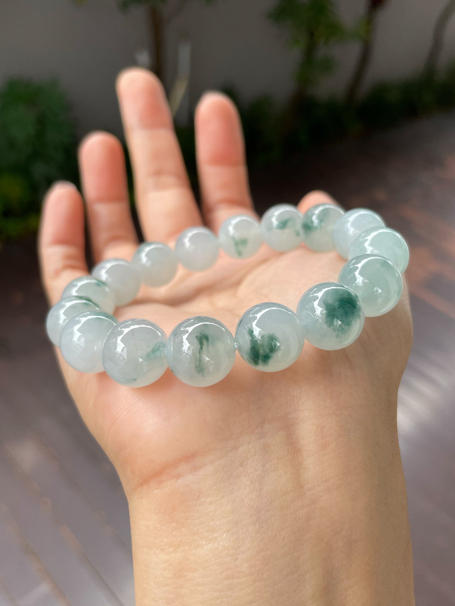 Icy Bluish Green Jadeite Bracelet - Round Beads (NJBA087)