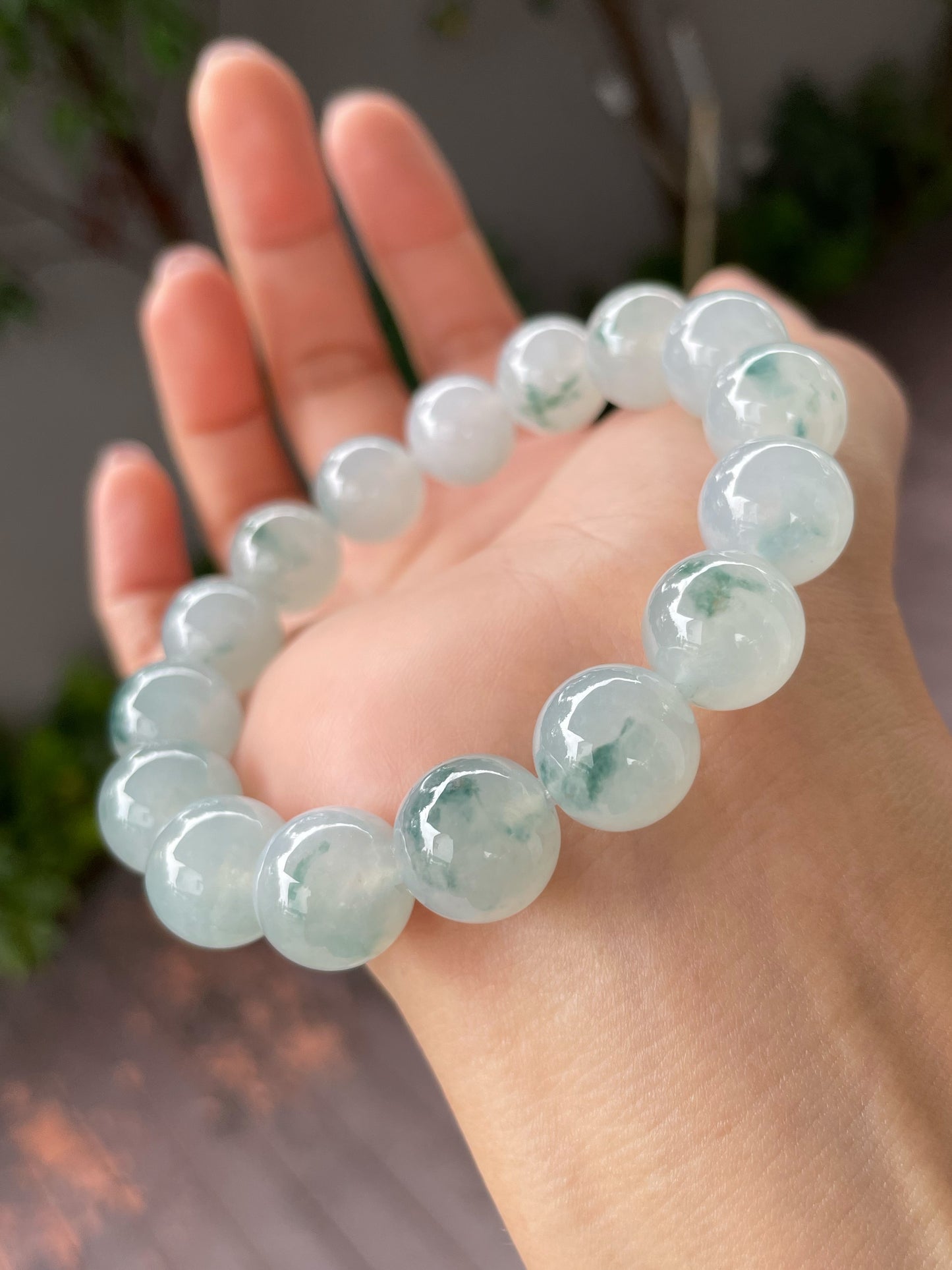Icy Bluish Green Jadeite Bracelet - Round Beads (NJBA087)