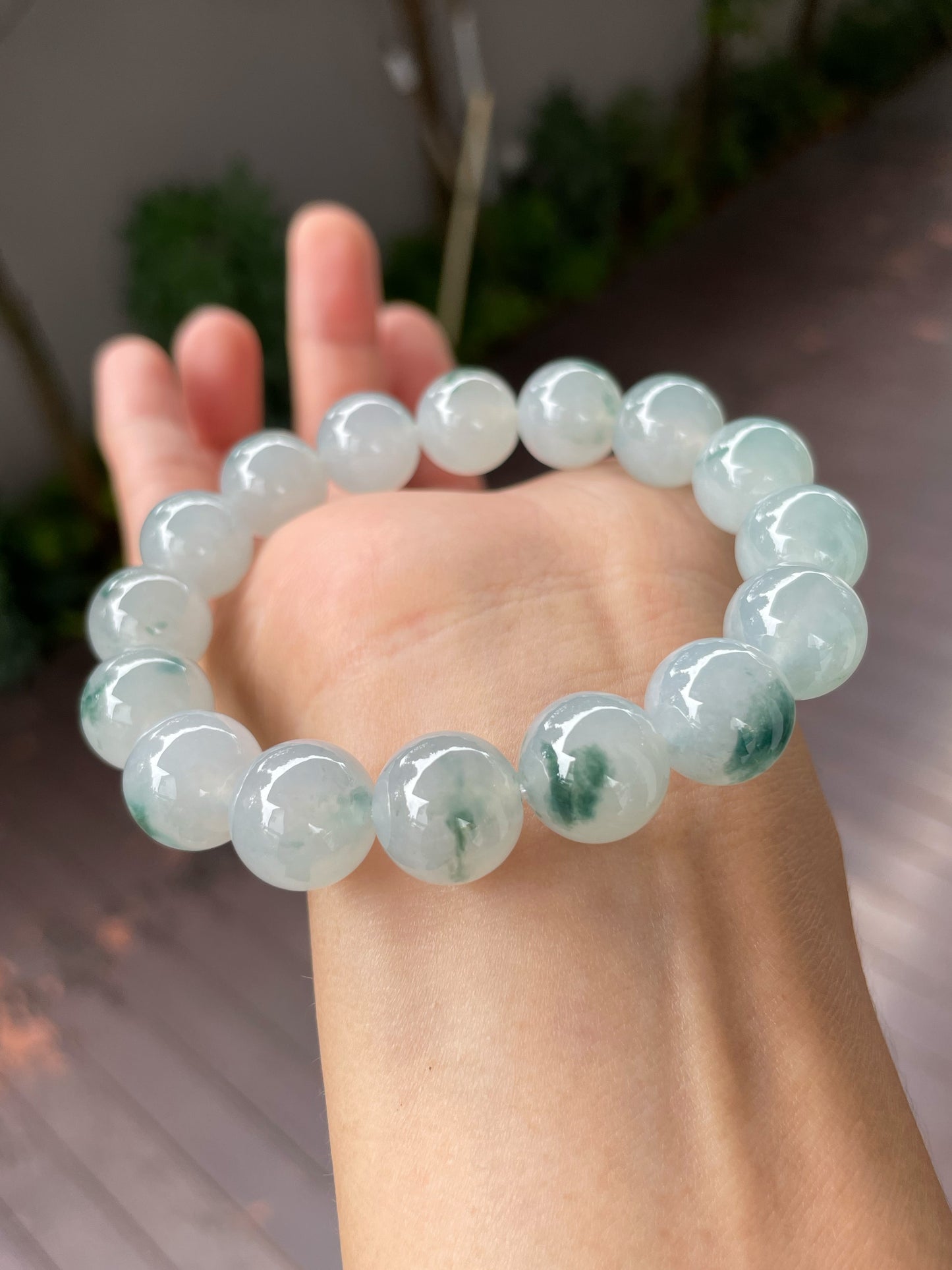 Icy Bluish Green Jadeite Bracelet - Round Beads (NJBA087)
