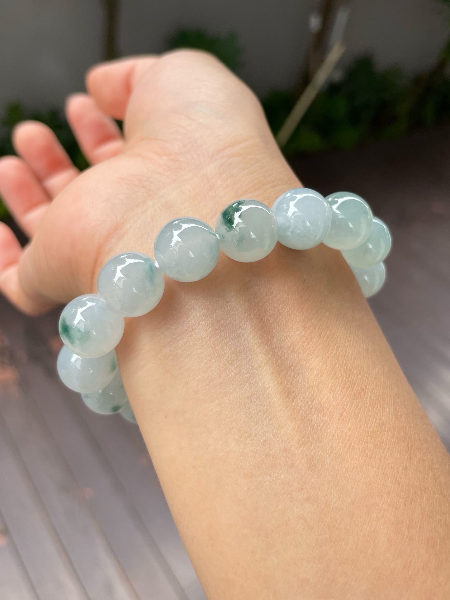 Icy Bluish Green Jadeite Bracelet - Round Beads (NJBA087)