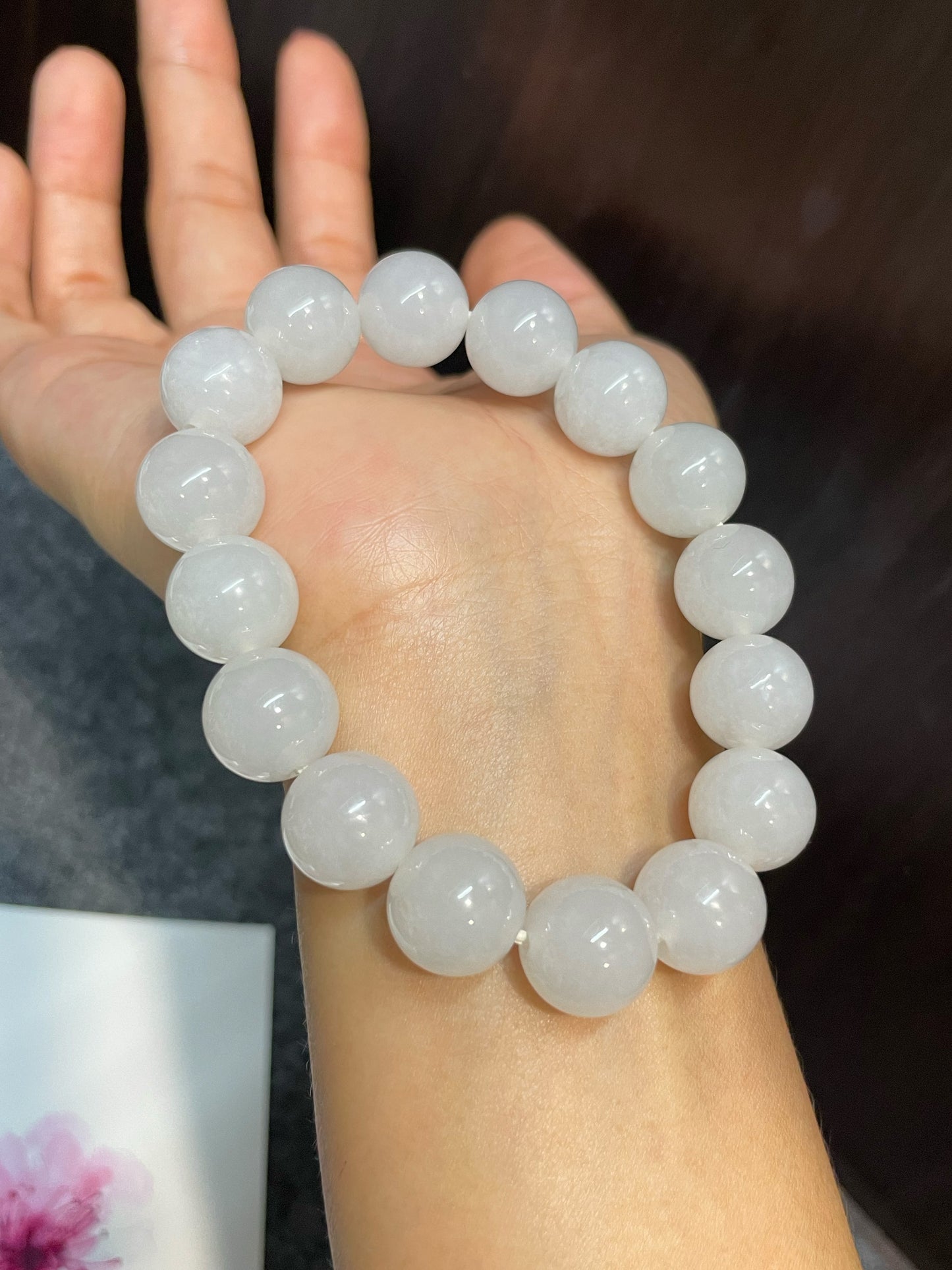 White Jadeite Bracelet - Round Beads (NJBA089)