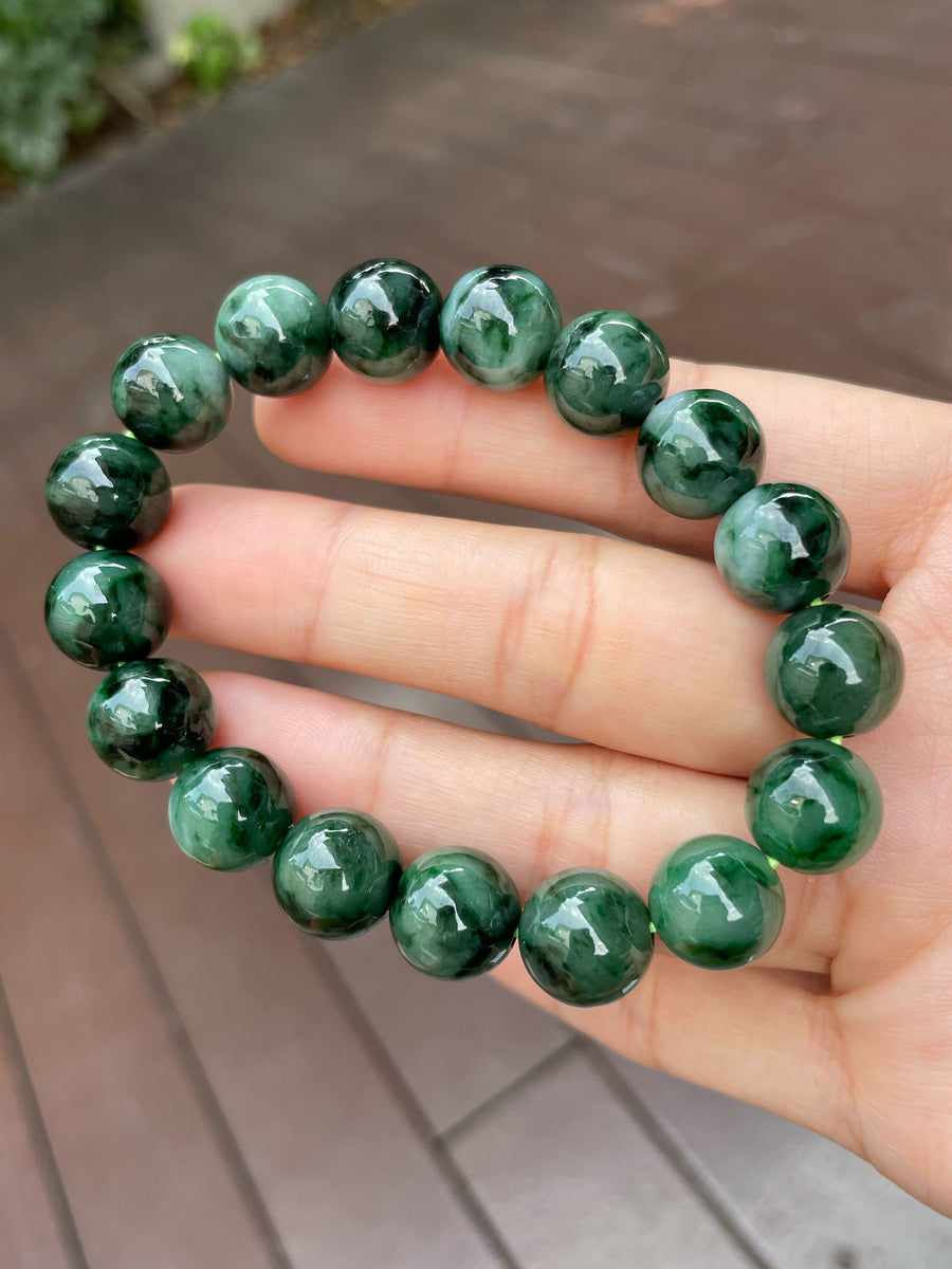 Dark Green Jade Bracelet Round Beads (NJBA099) New Jade