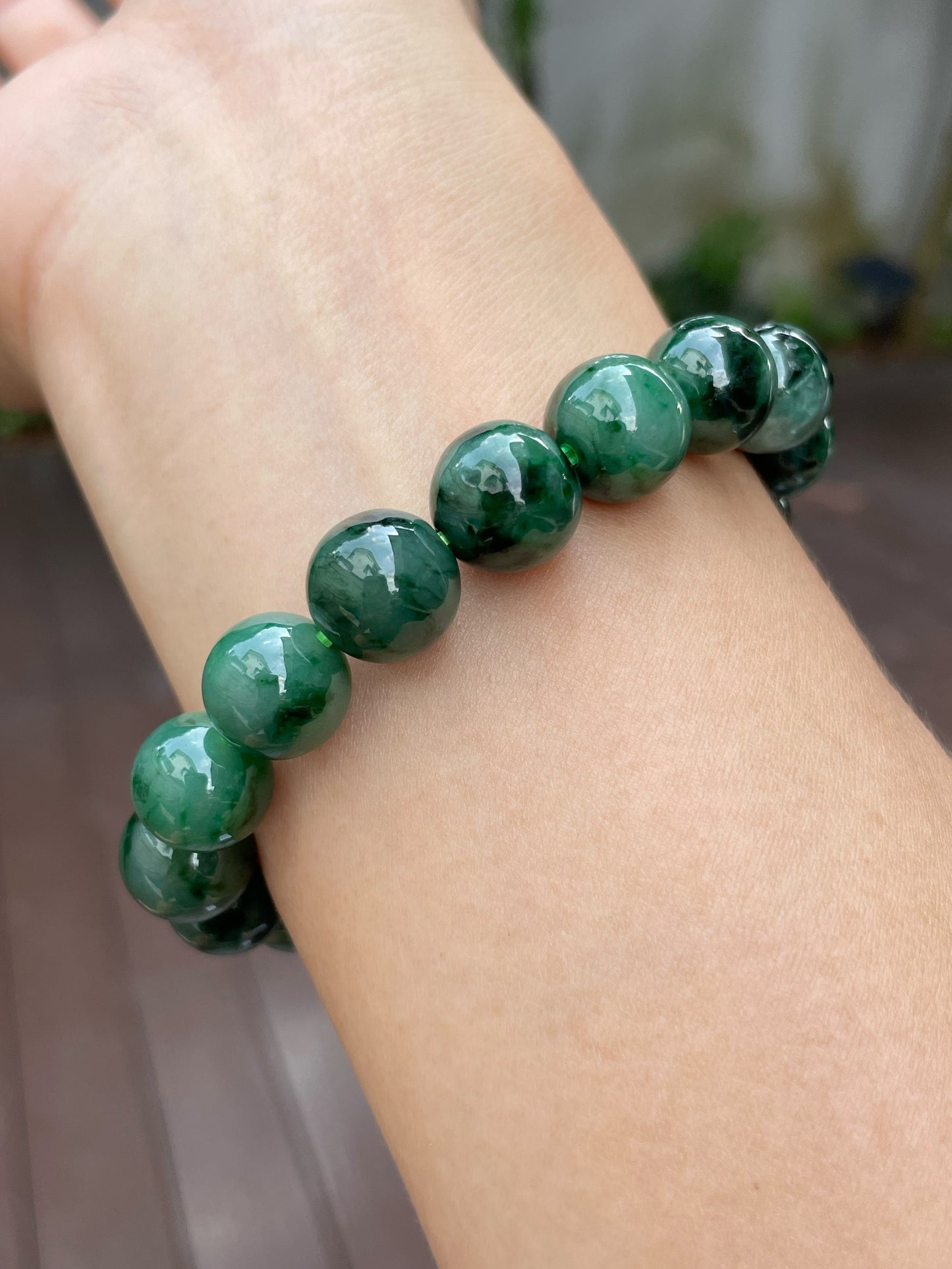Dark Green Jade Bracelet - Round Beads (NJBA099)