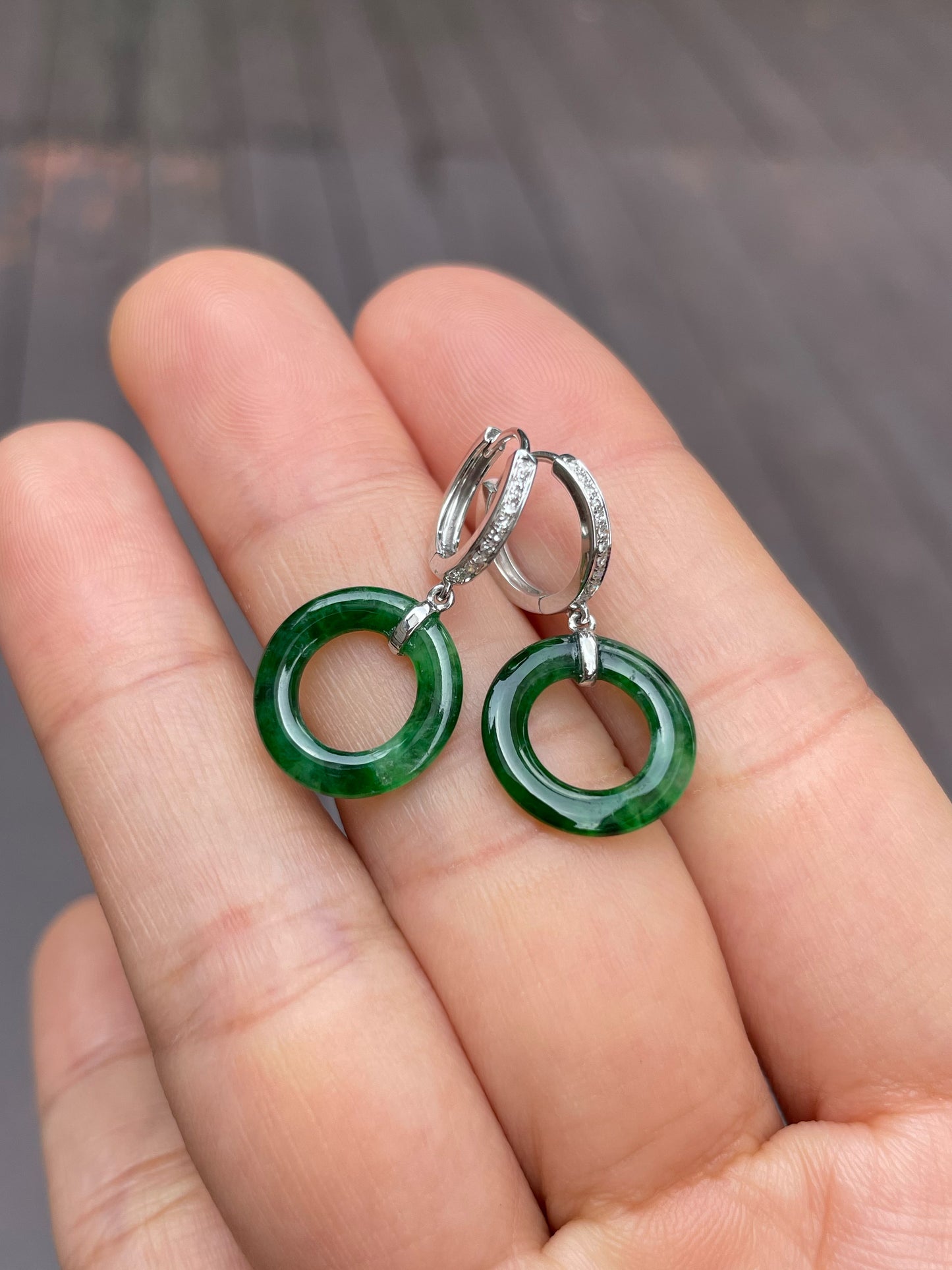 Dark Green Jadeite Earrings - Hoop Shaped (NJE005)