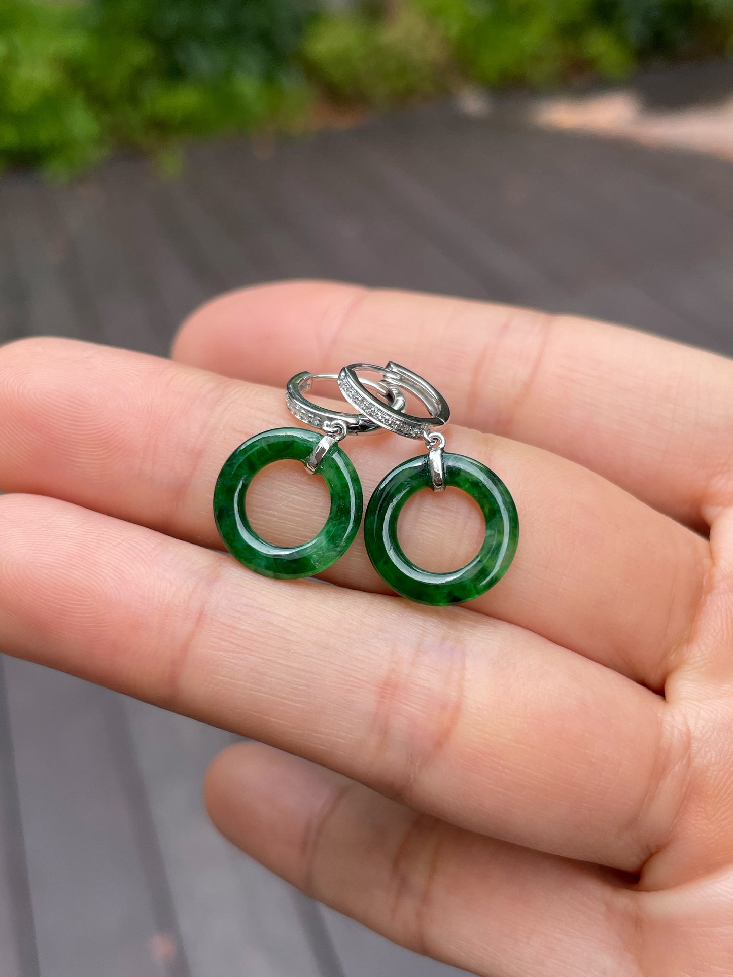 Dark Green Jadeite Earrings - Hoop Shaped (NJE005)