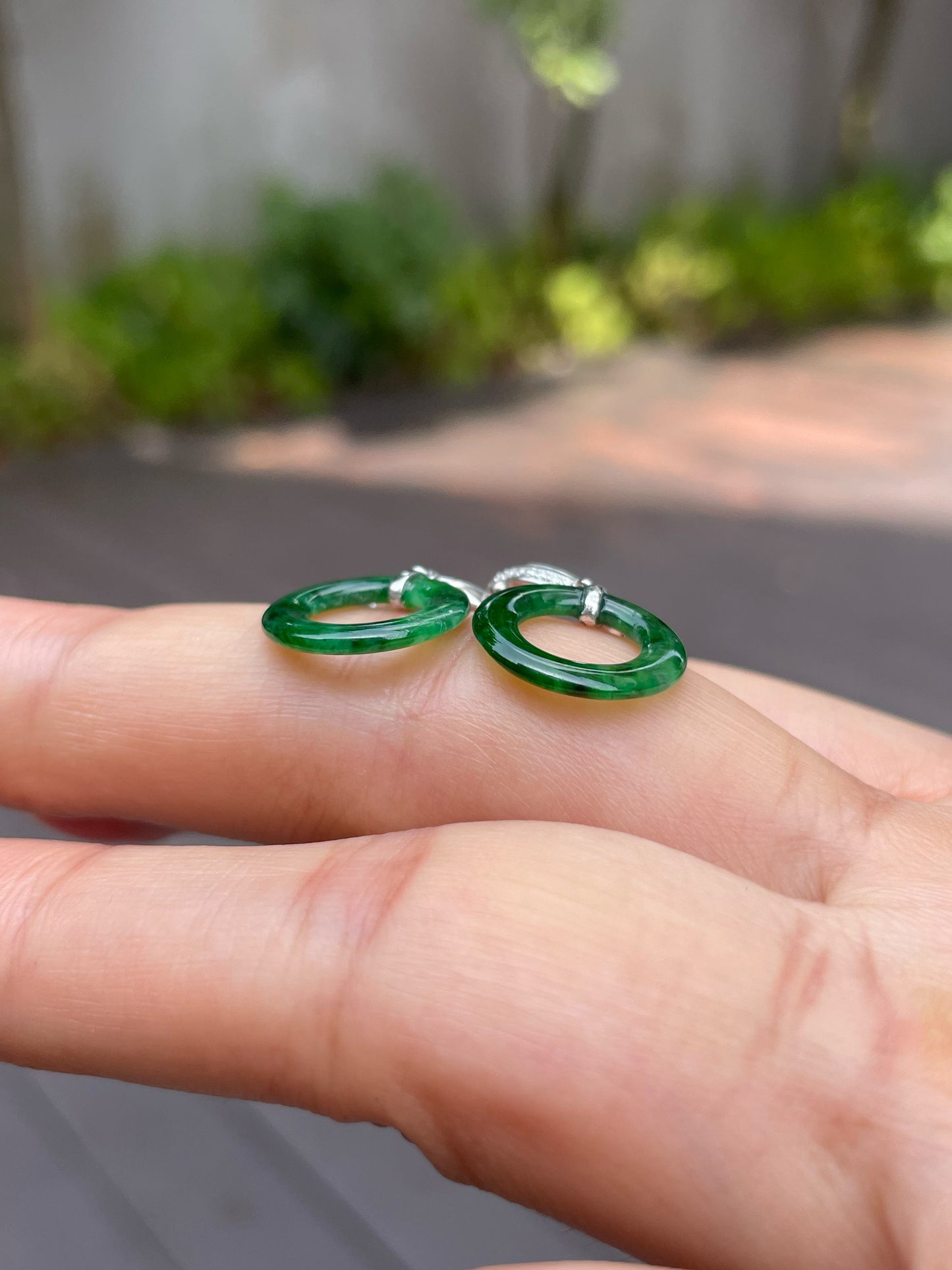 Dark Green Jadeite Earrings - Hoop Shaped (NJE005)