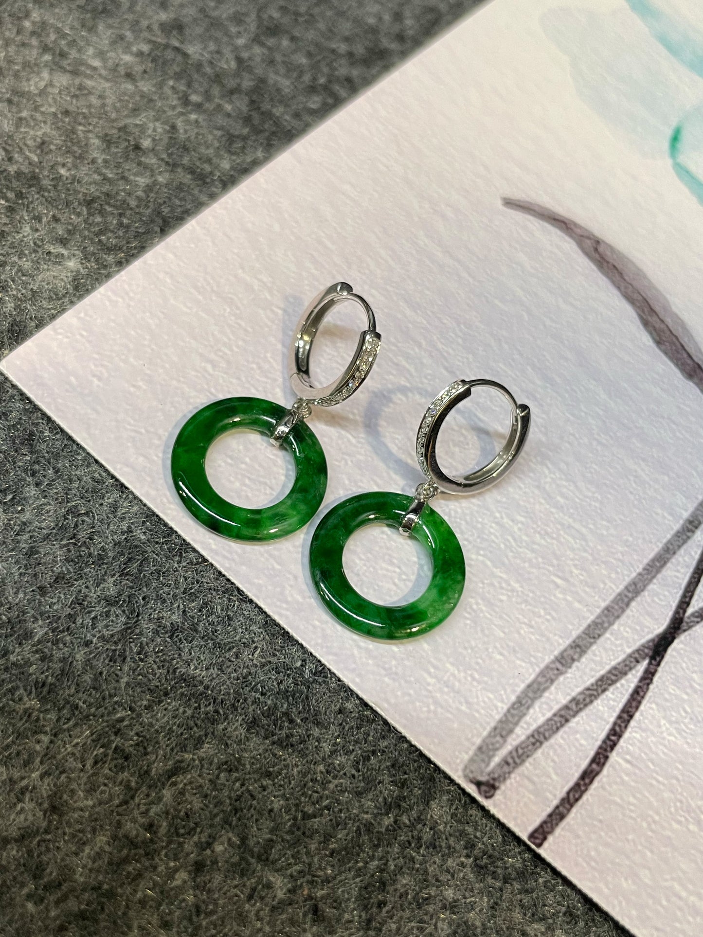 Dark Green Jadeite Earrings - Hoop Shaped (NJE005)