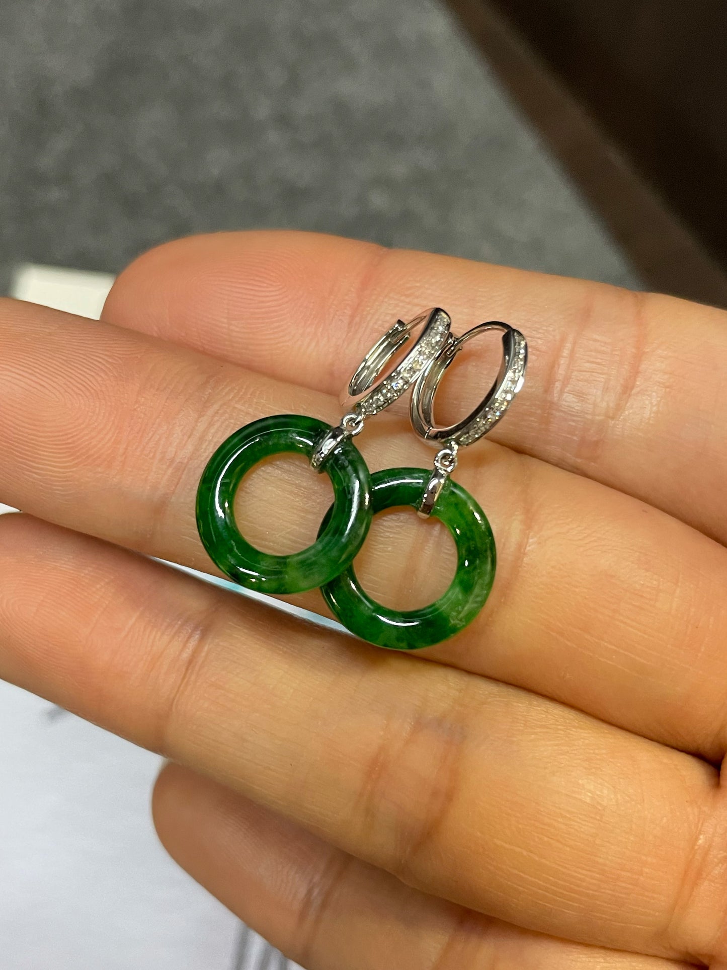 Dark Green Jadeite Earrings - Hoop Shaped (NJE005)