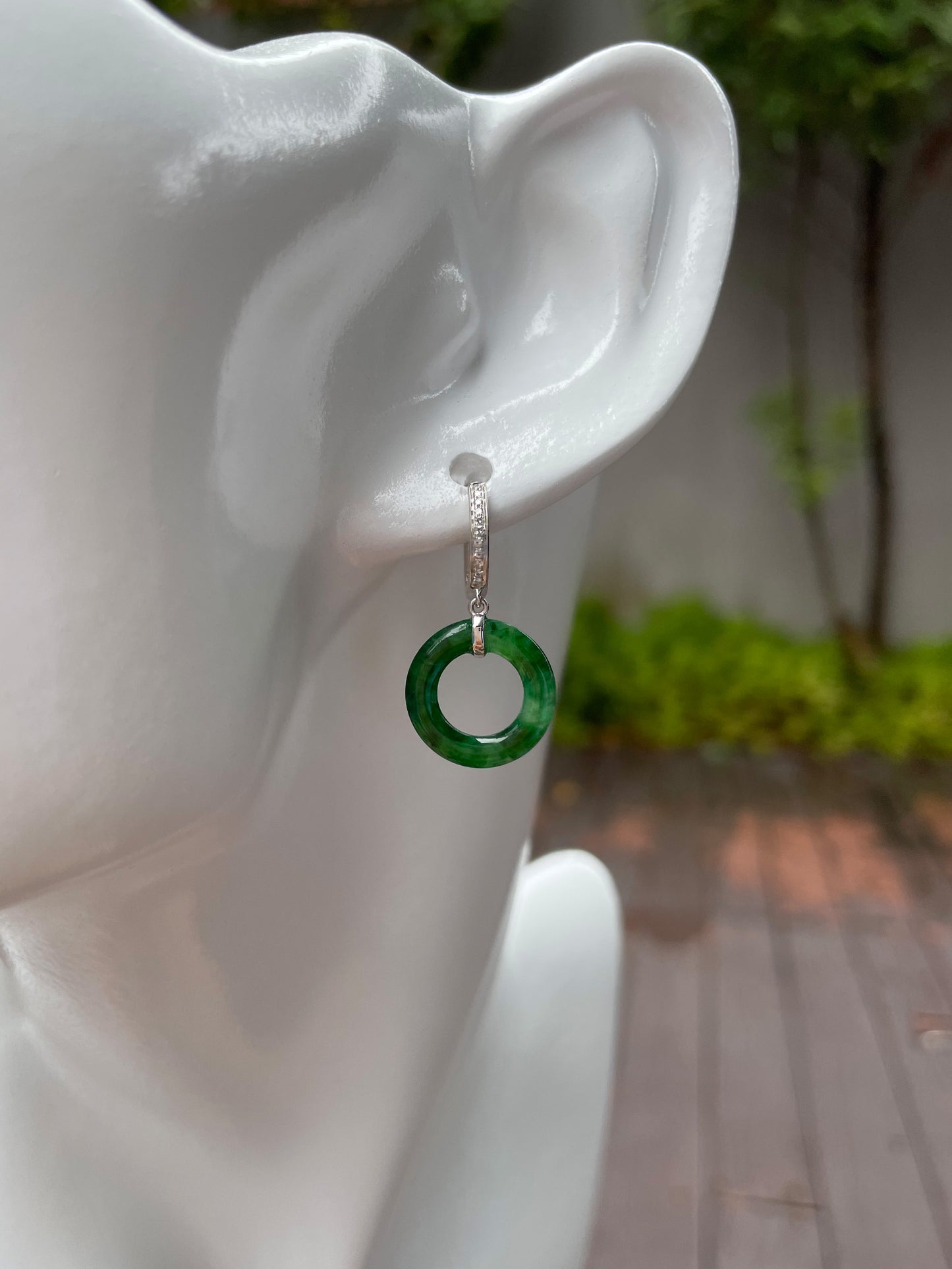Dark Green Jadeite Earrings - Hoop Shaped (NJE005)