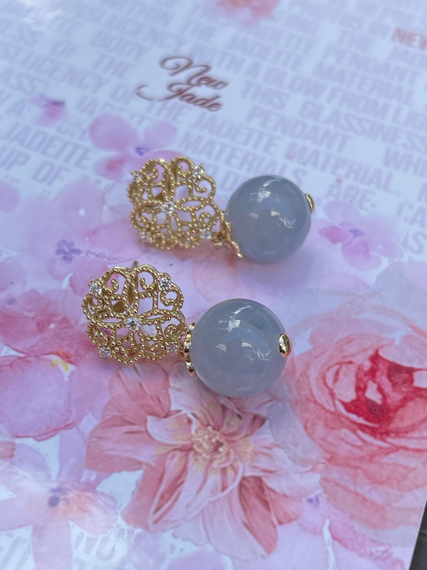 Lavender Beads Jadeite Earrings (NJE010)