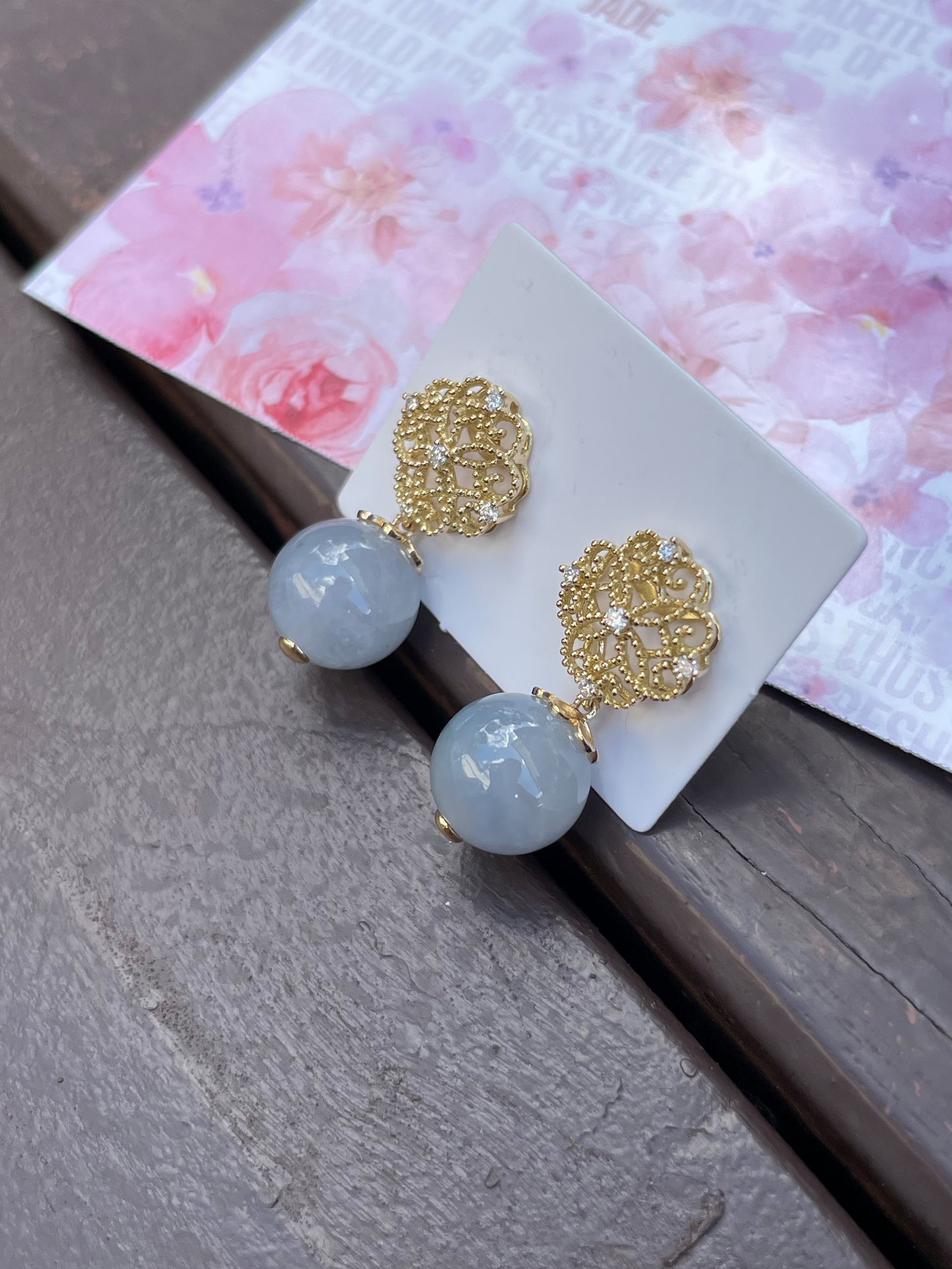 Lavender Beads Jadeite Earrings (NJE010)