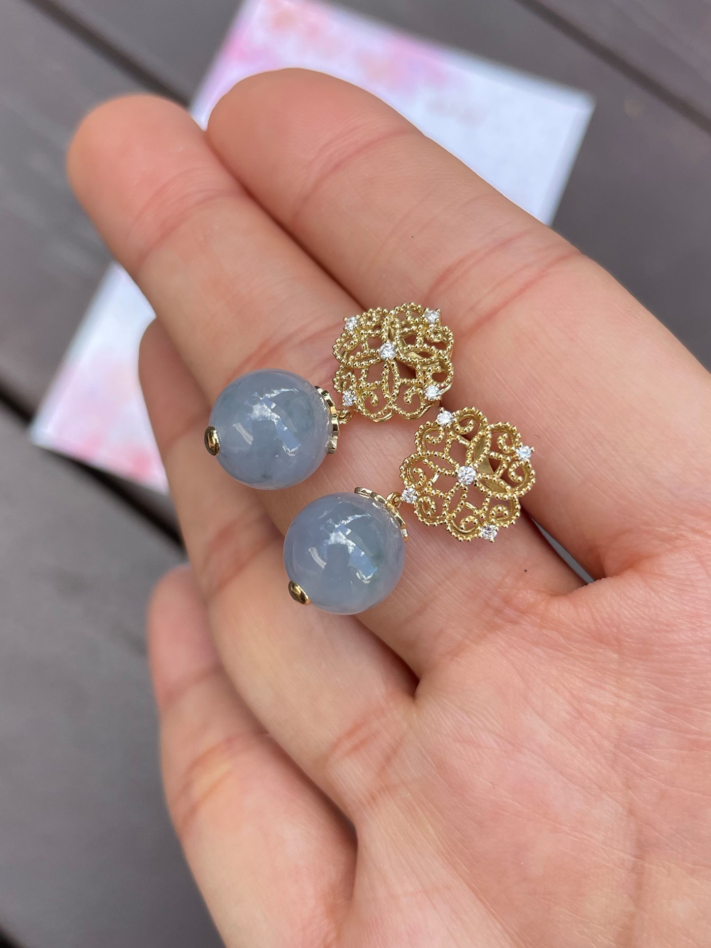 Lavender Beads Jadeite Earrings (NJE010)