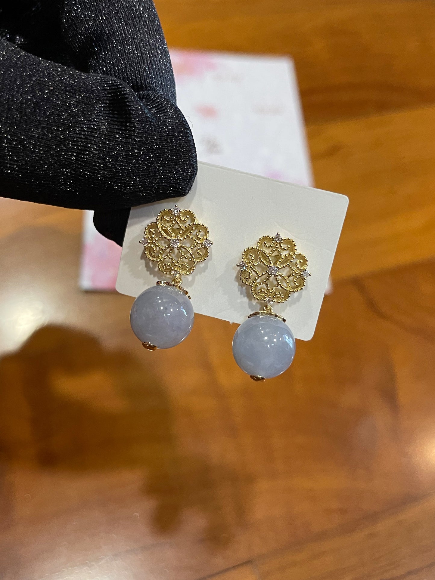 Lavender Beads Jadeite Earrings (NJE010)