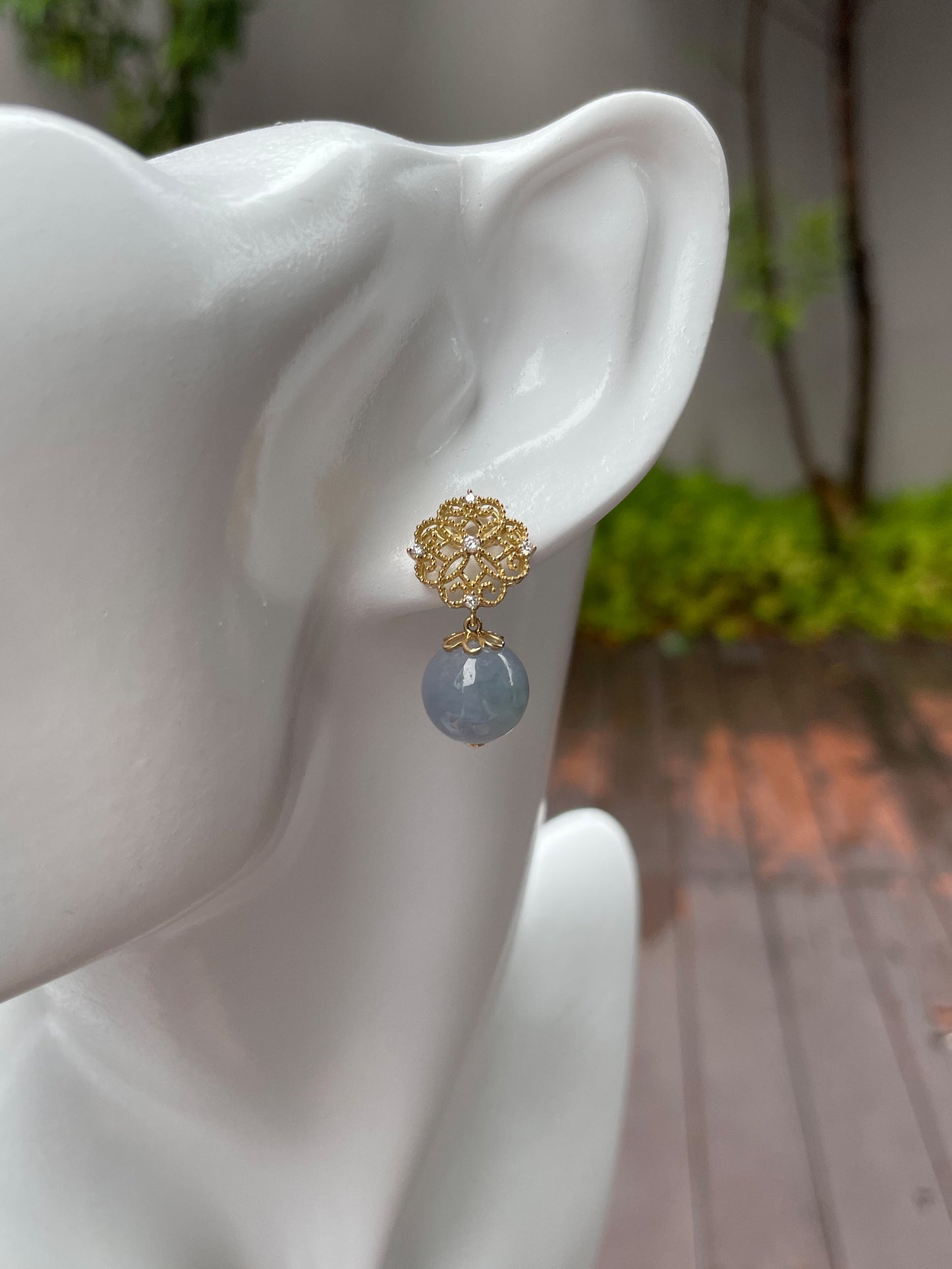 Lavender Beads Jadeite Earrings (NJE010)