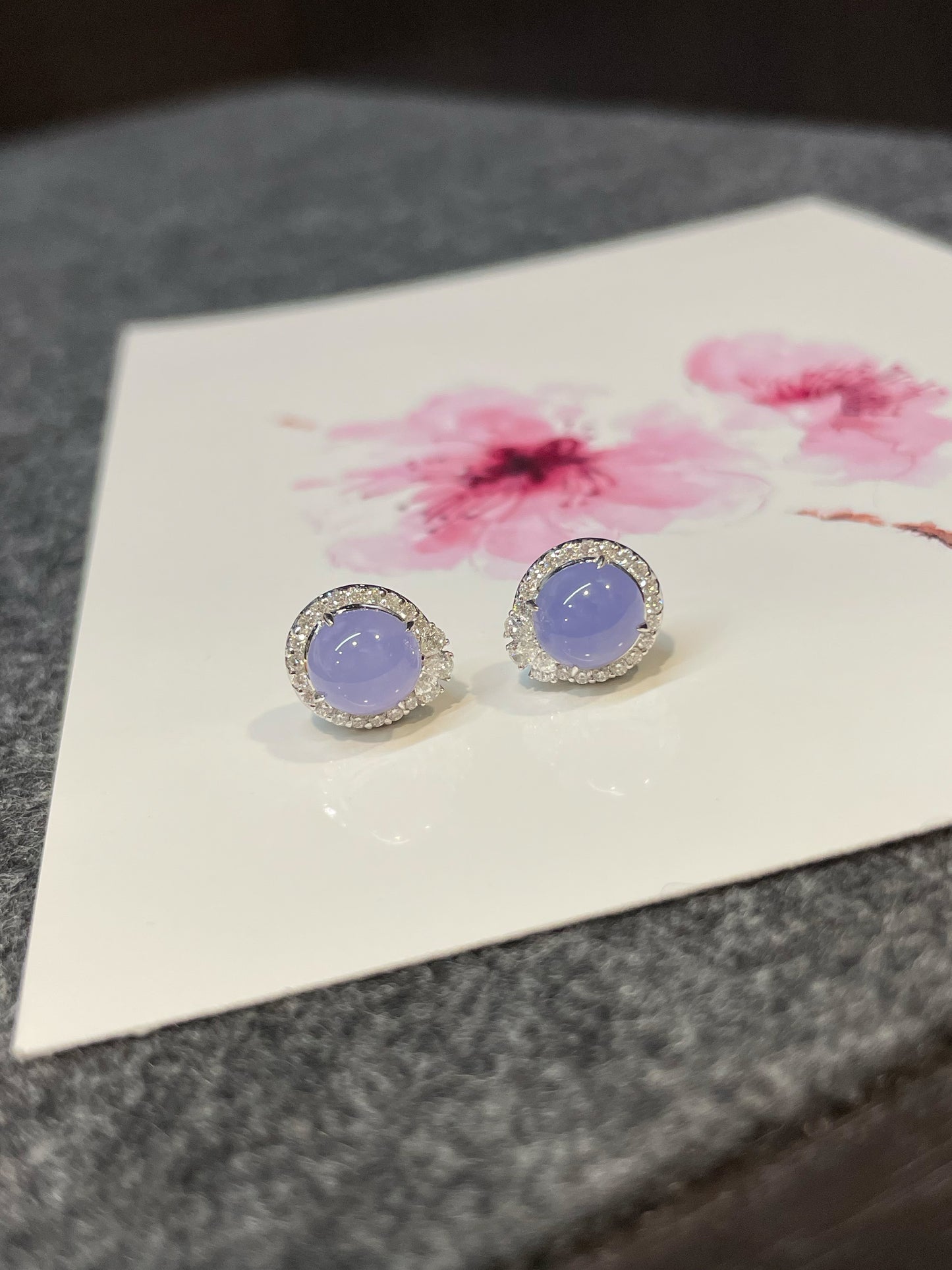 Lavender Jadeite Cabochon Earrings (NJE017)