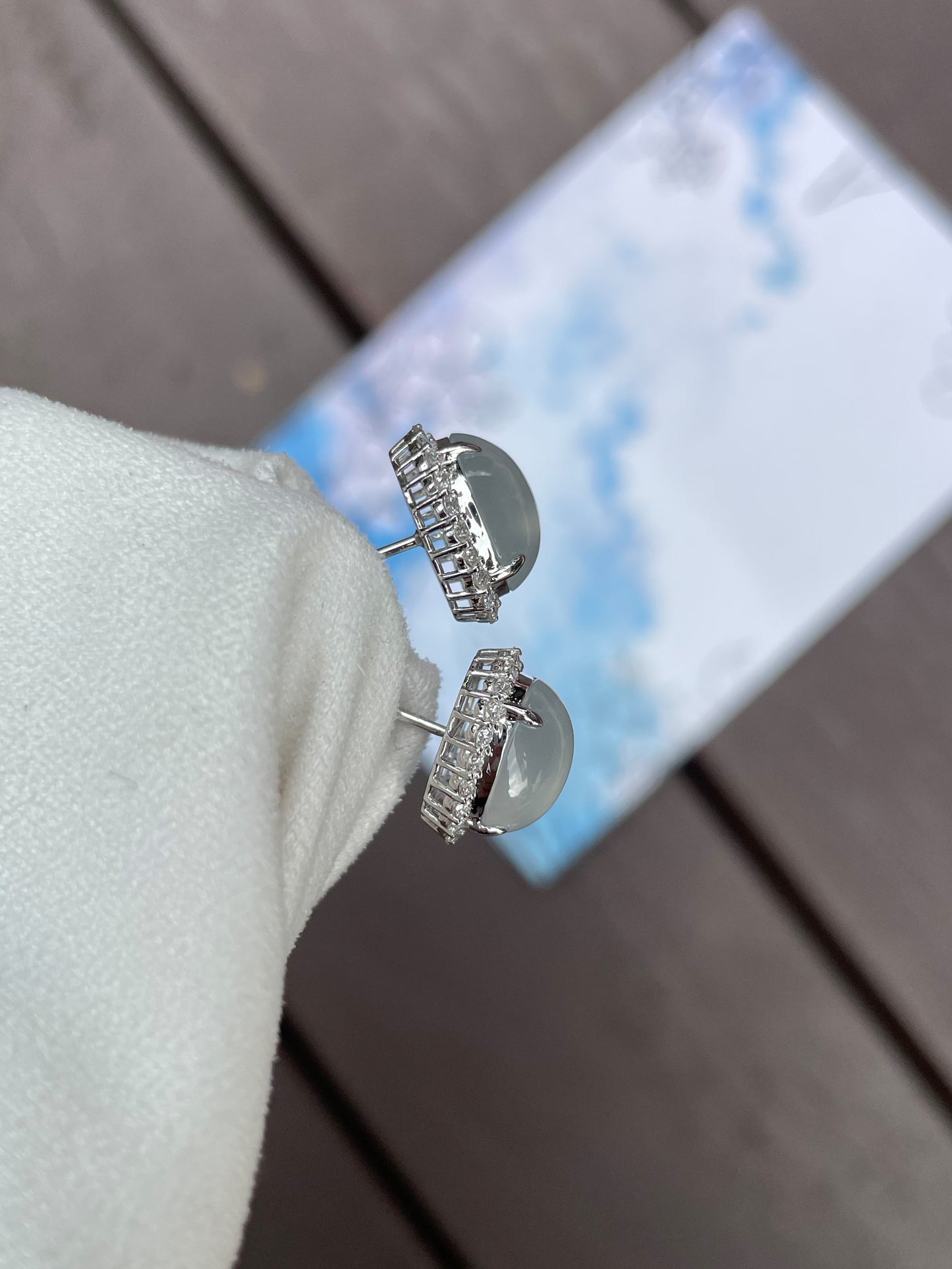 Icy Jadeite Cabochon Earrings (NJE020)