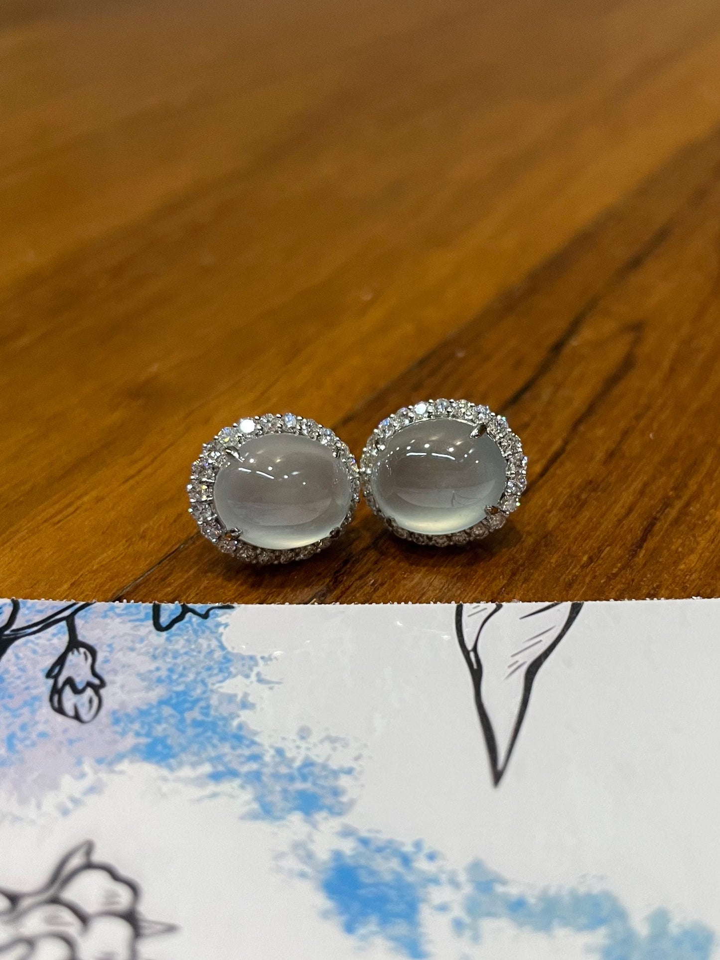Icy Jadeite Cabochon Earrings (NJE020)