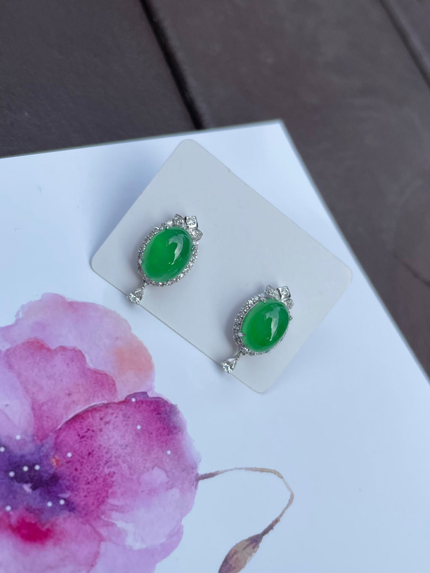 Icy Green Jadeite Cabochon Earrings (NJE023)