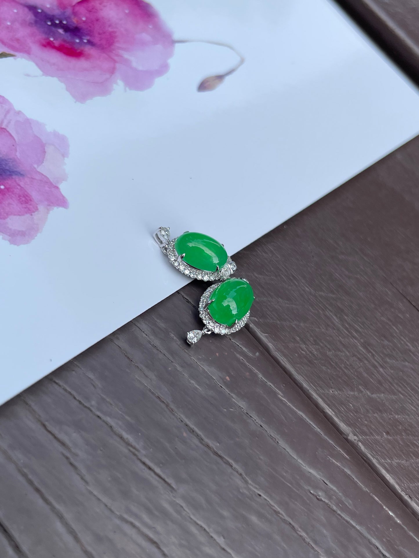 Icy Green Jadeite Cabochon Earrings (NJE023)