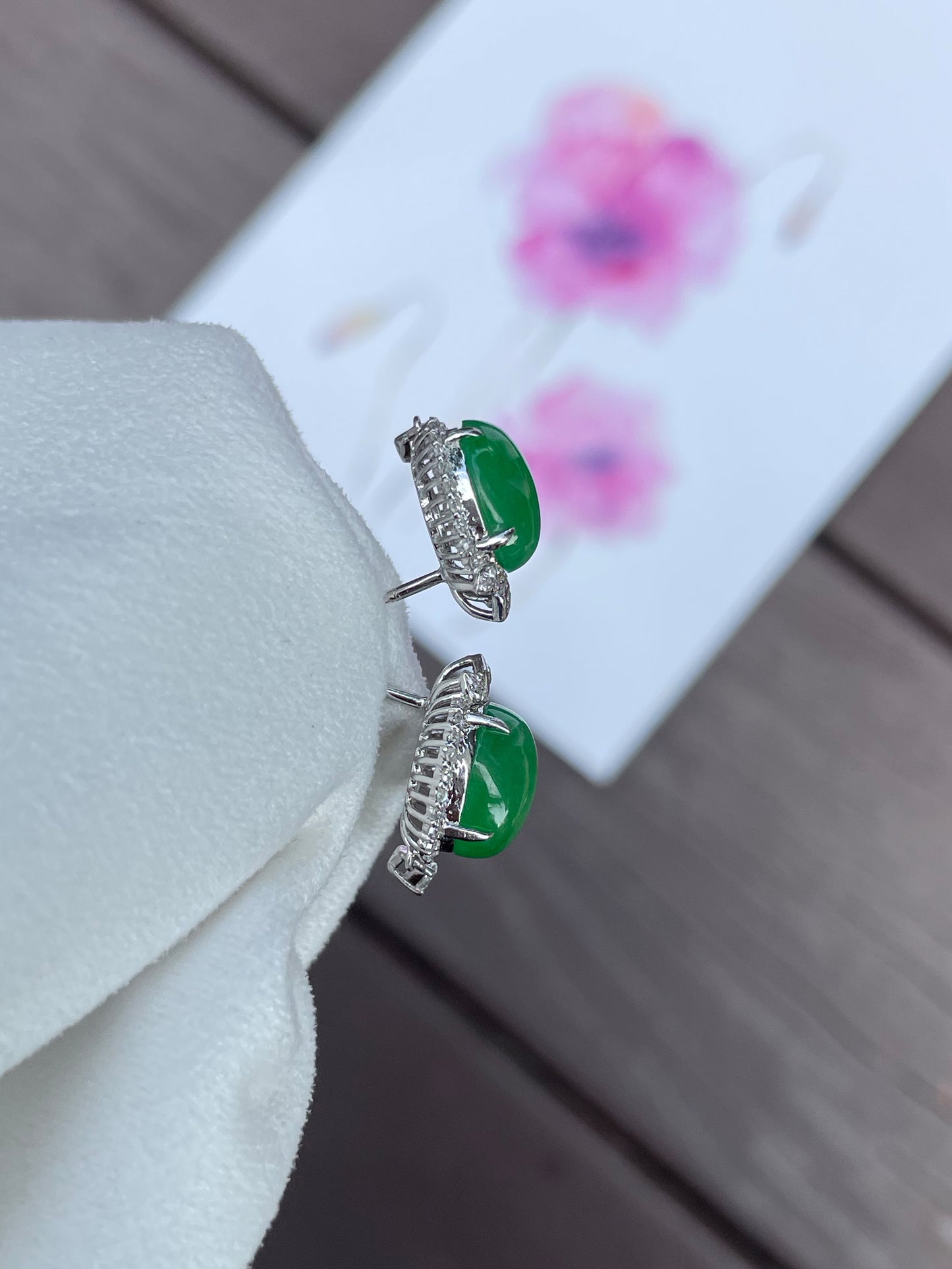 Icy Green Jadeite Cabochon Earrings (NJE023)