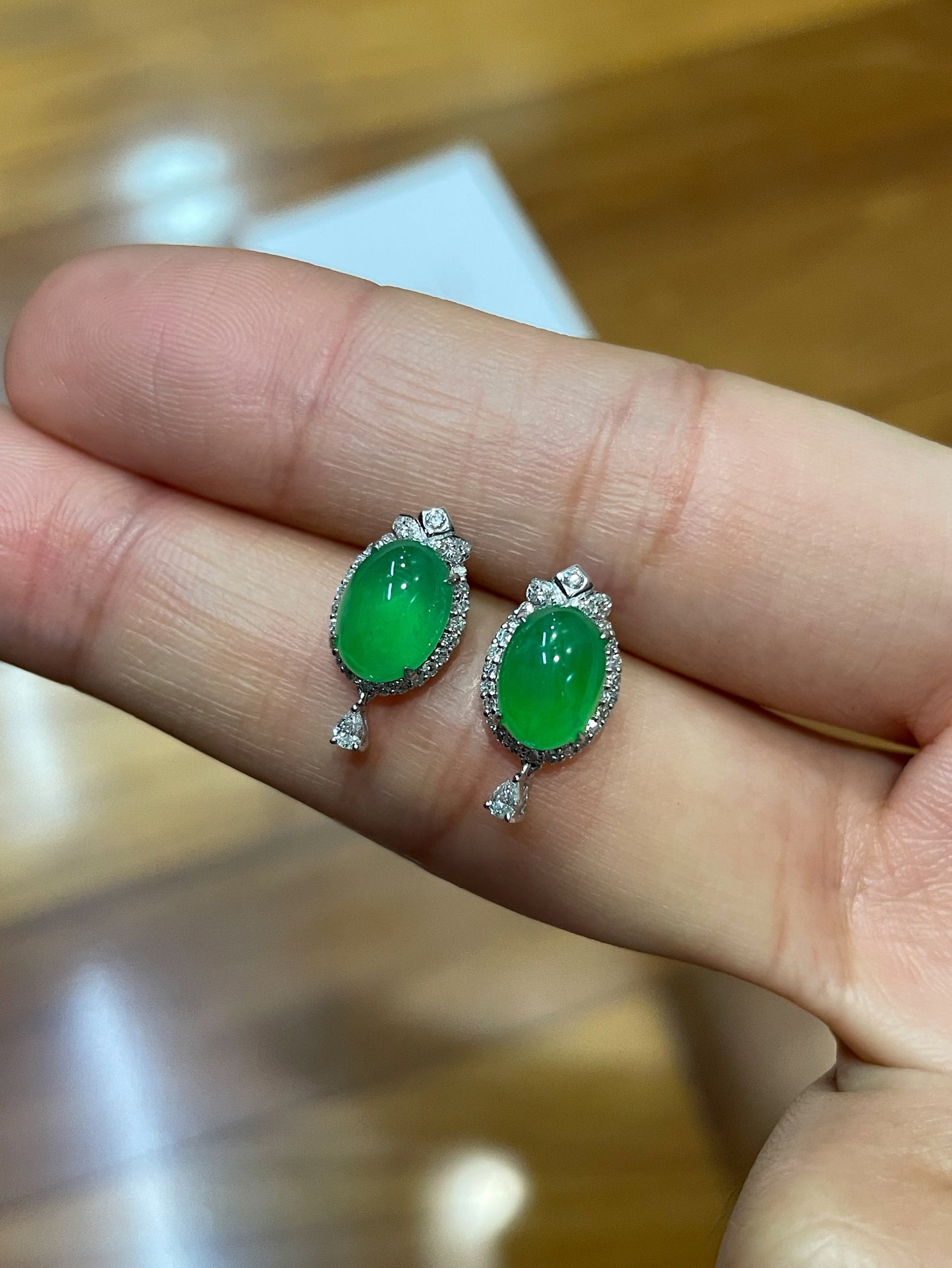Icy Green Jadeite Cabochon Earrings (NJE023)