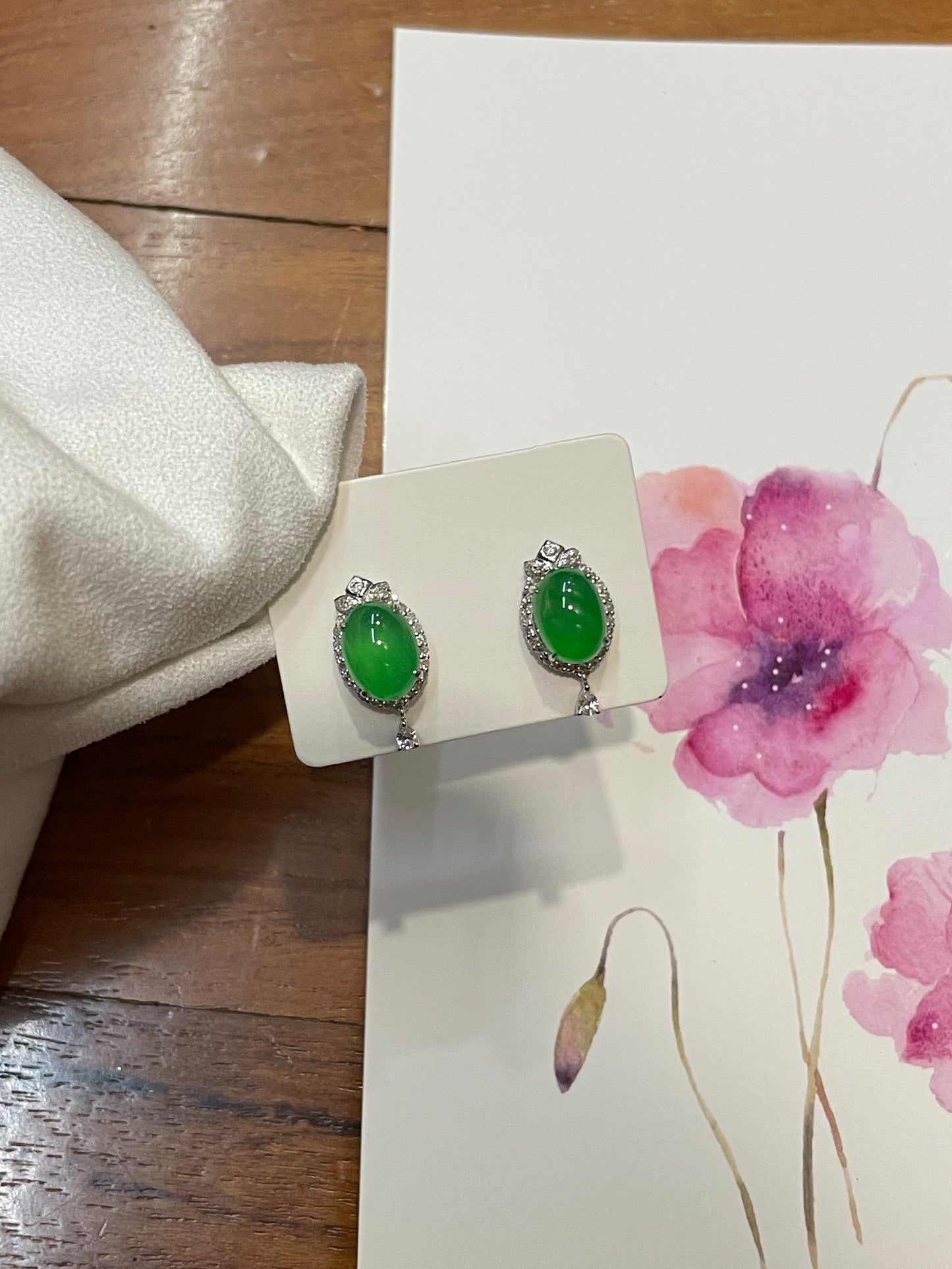 Icy Green Jadeite Cabochon Earrings (NJE023)