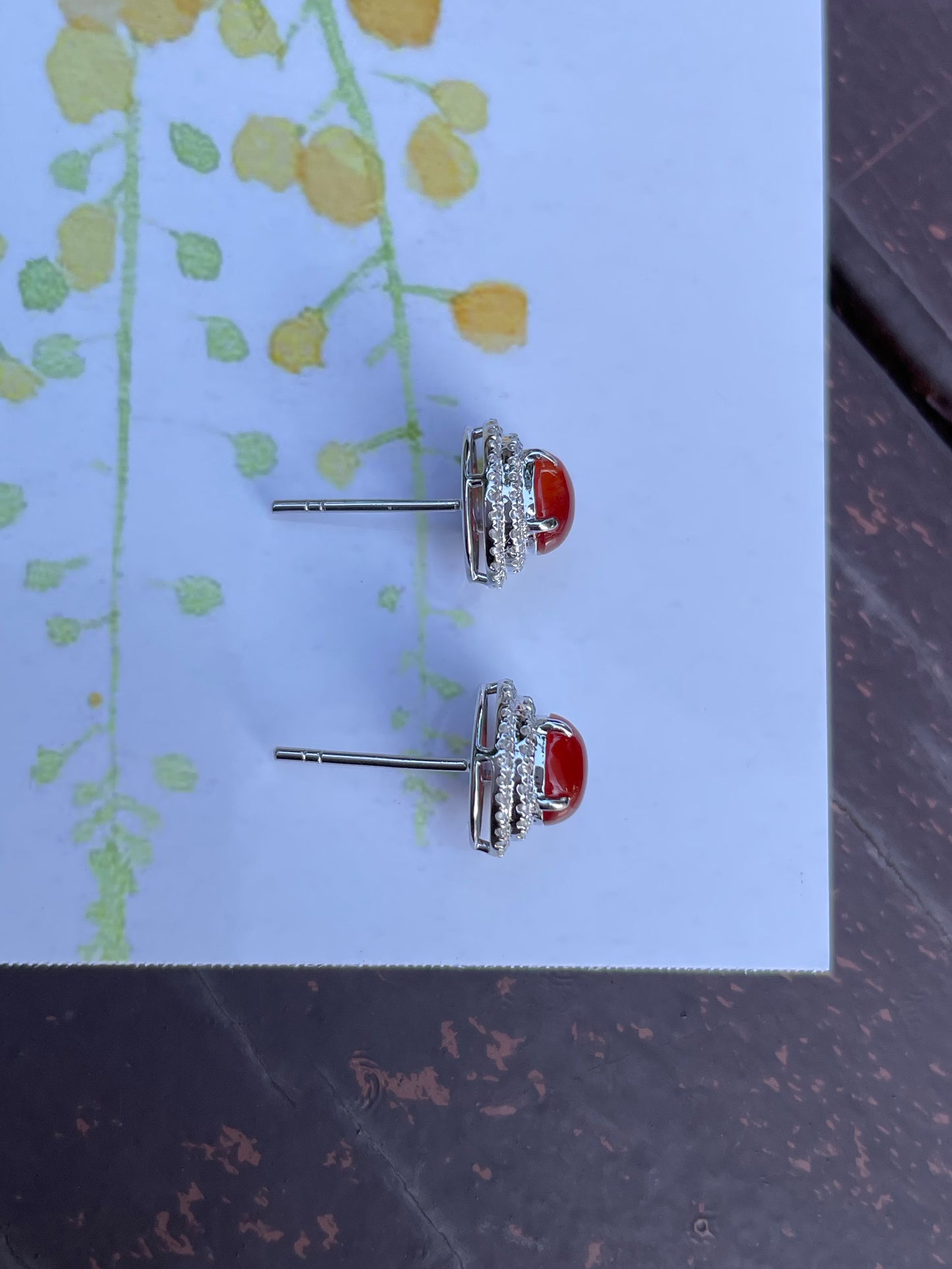 Orangy Red Jade Cabochon Earrings (NJE026)
