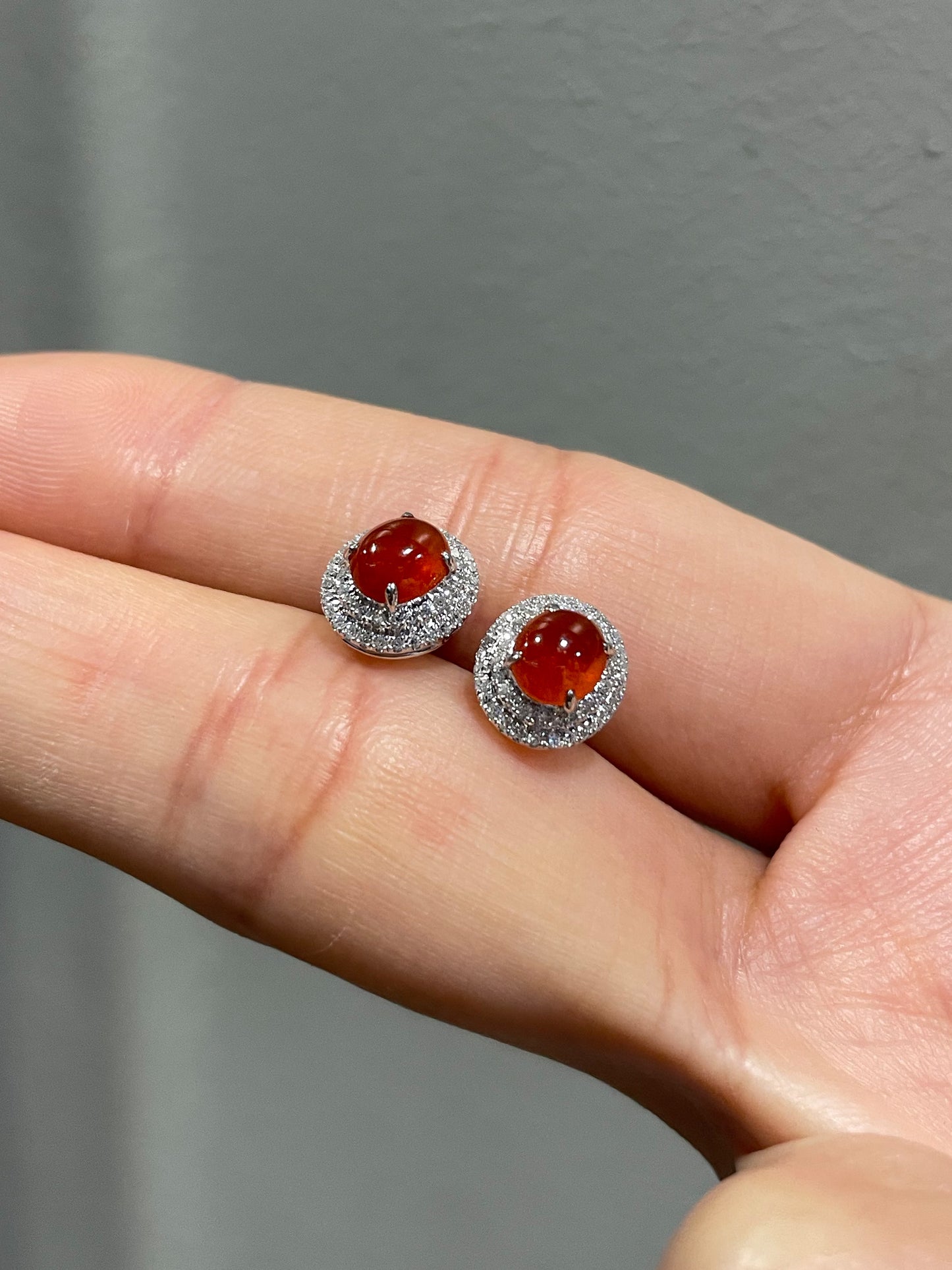 Orangy Red Jade Cabochon Earrings (NJE026)
