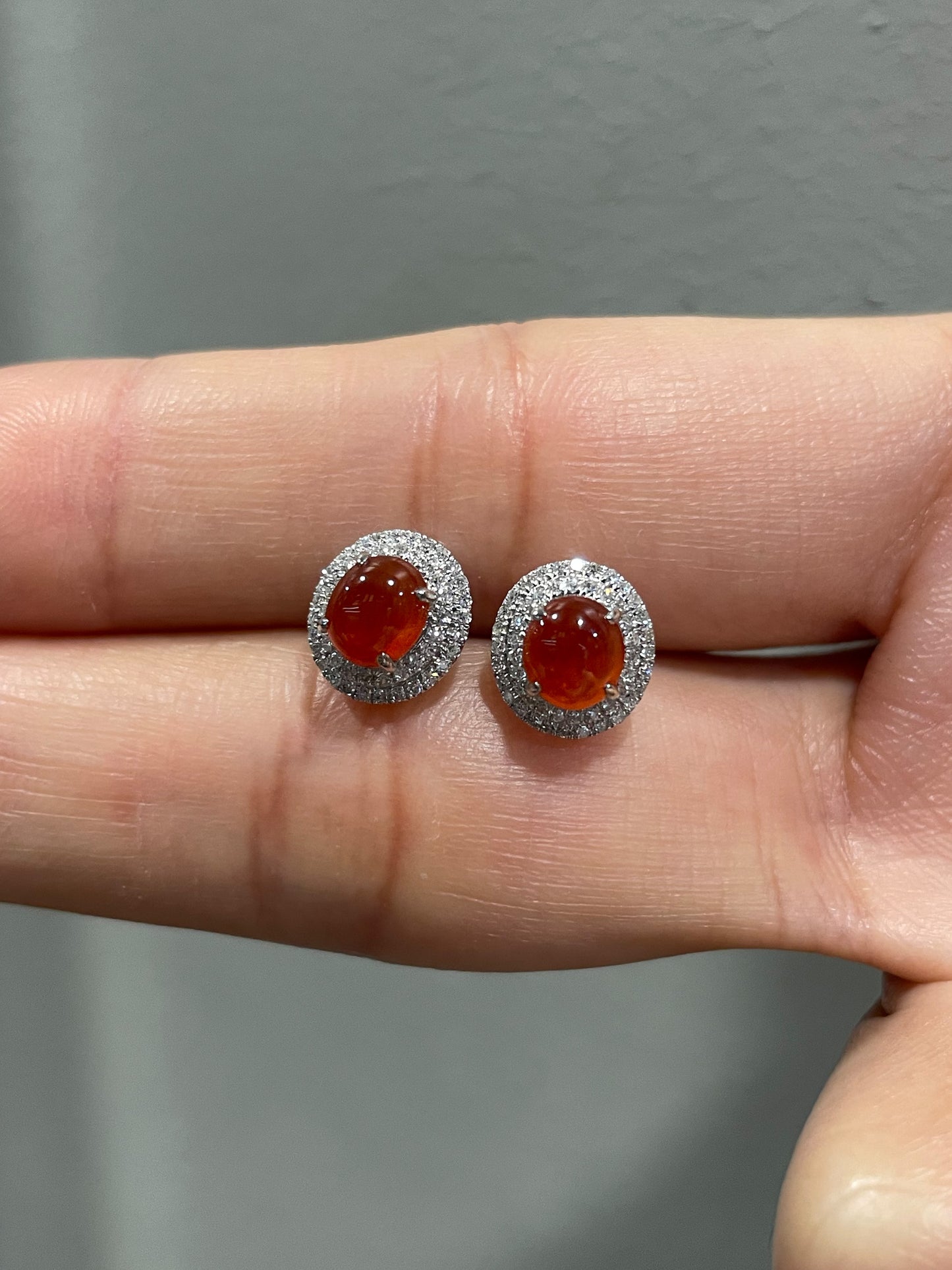 Orangy Red Jade Cabochon Earrings (NJE026)
