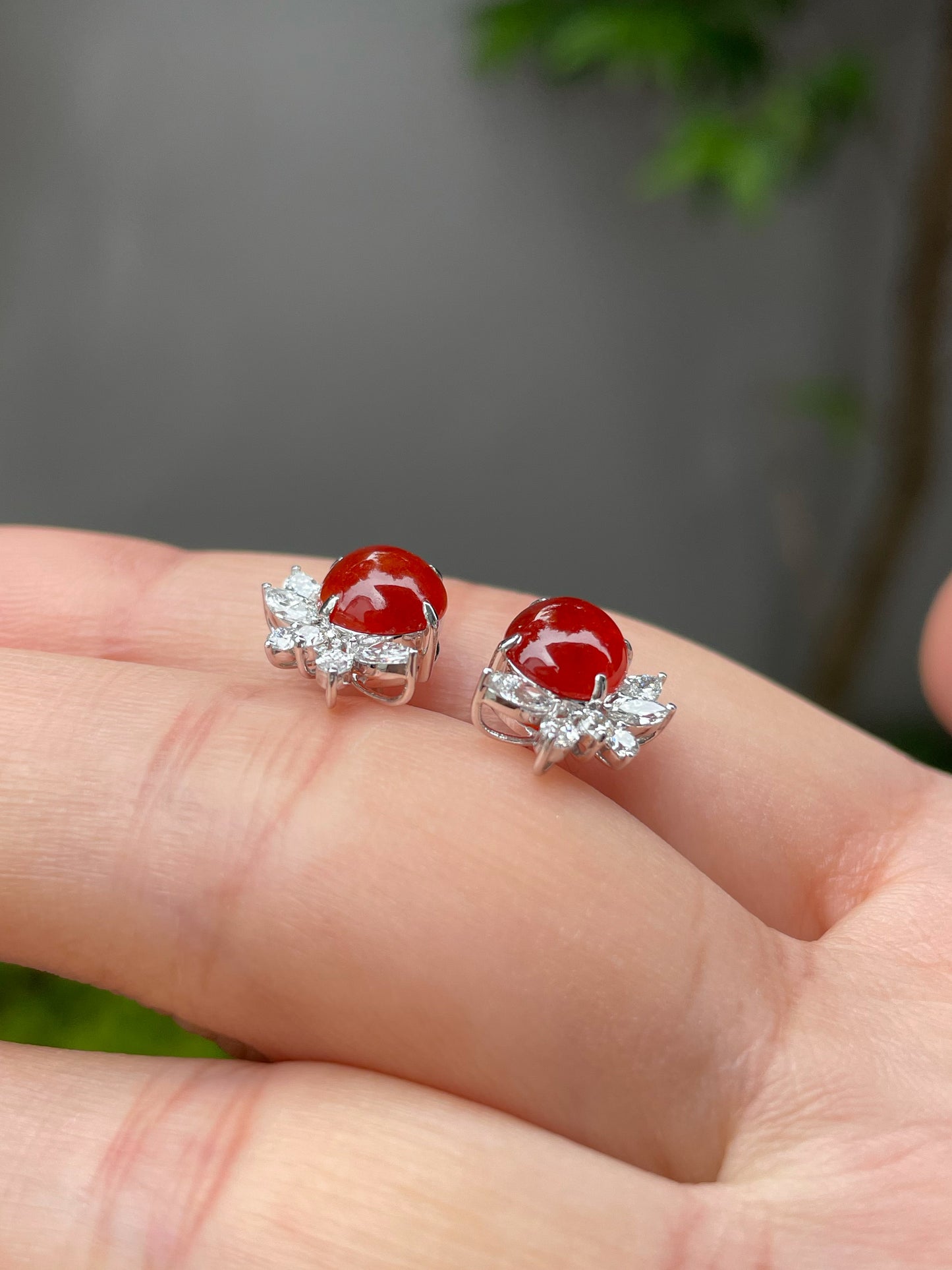 Red Jade Cabochon Earrings (NJE035)