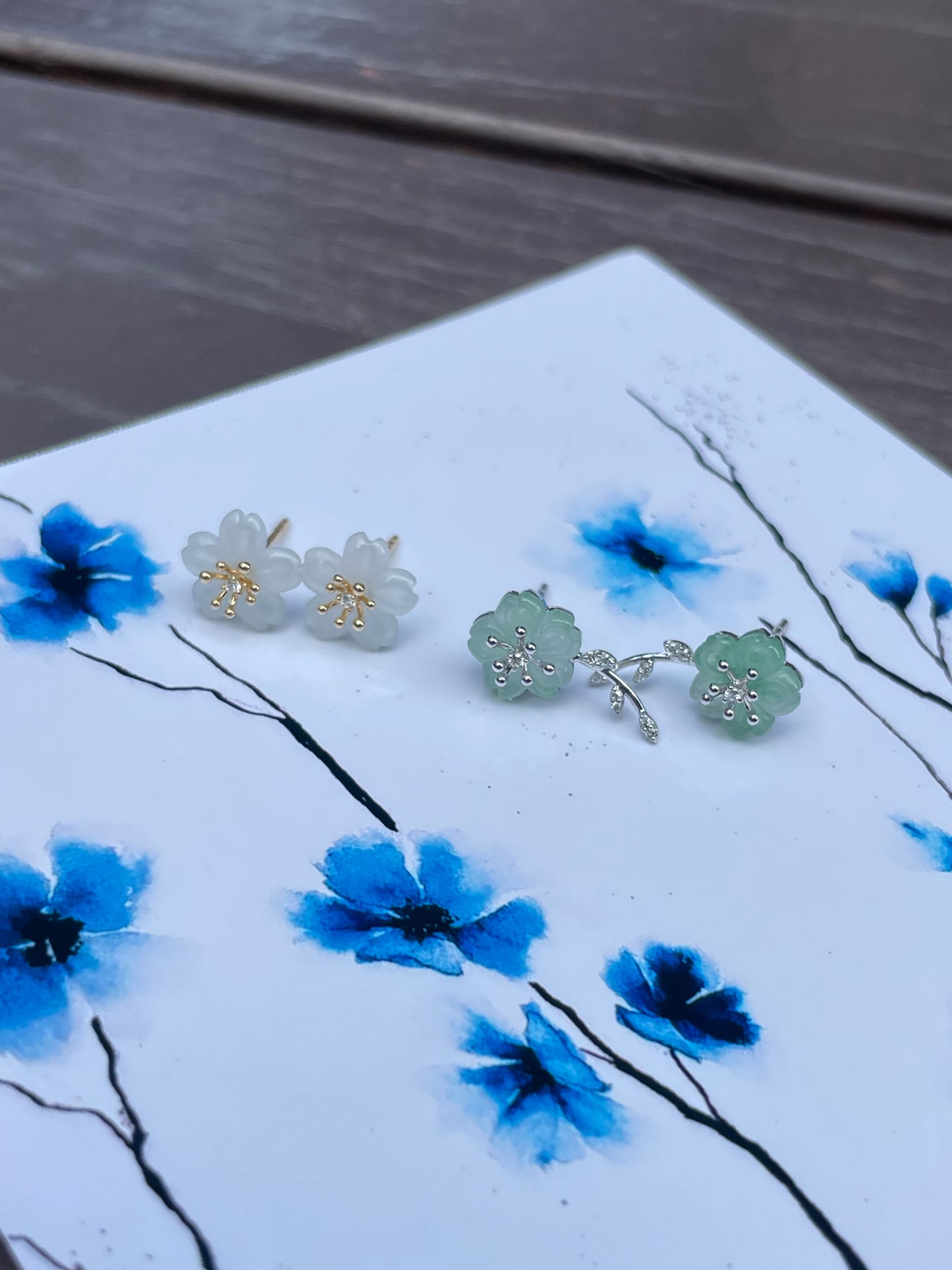 Icy White & Light Green Jade Earrings - Cherry Blossom (NJE037)