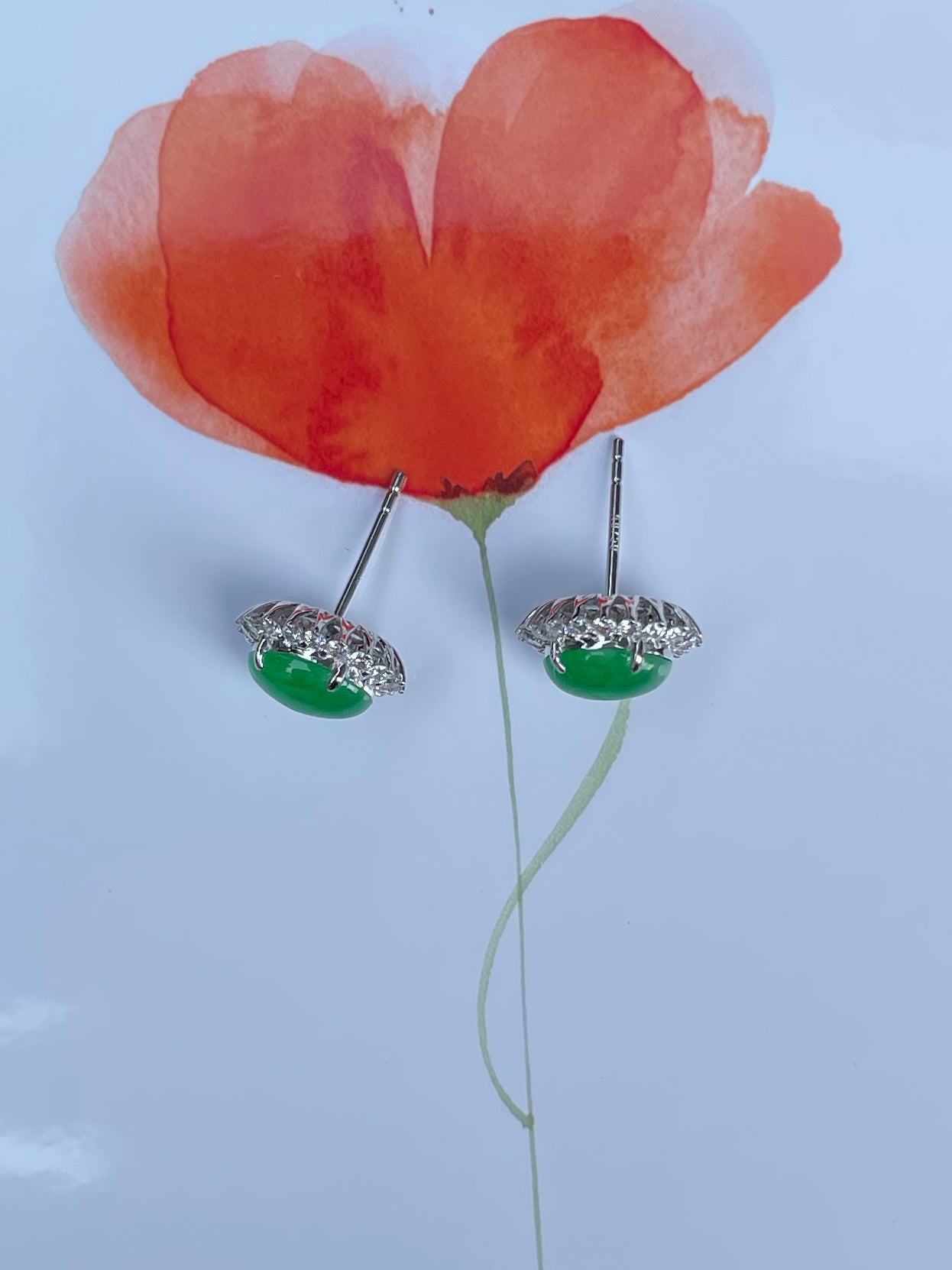 Green Jade Cabochon Earrings (NJE038)